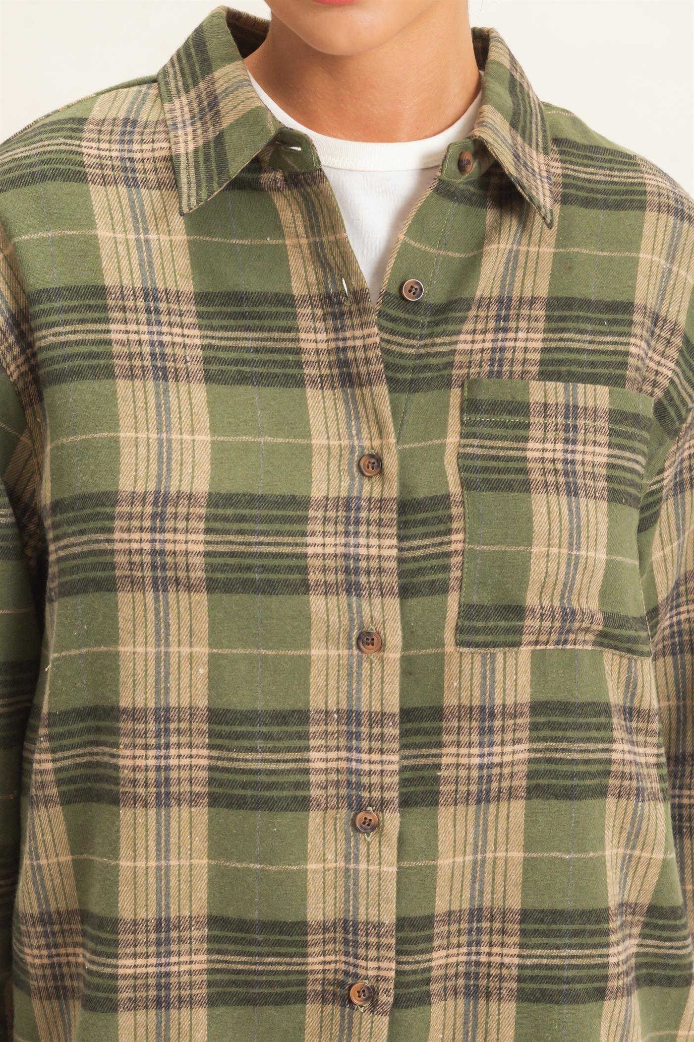 Wholesale Plaid Long Sleeve Shirt Shirts DZ26F275 OLIVE DOUBLE ZERO