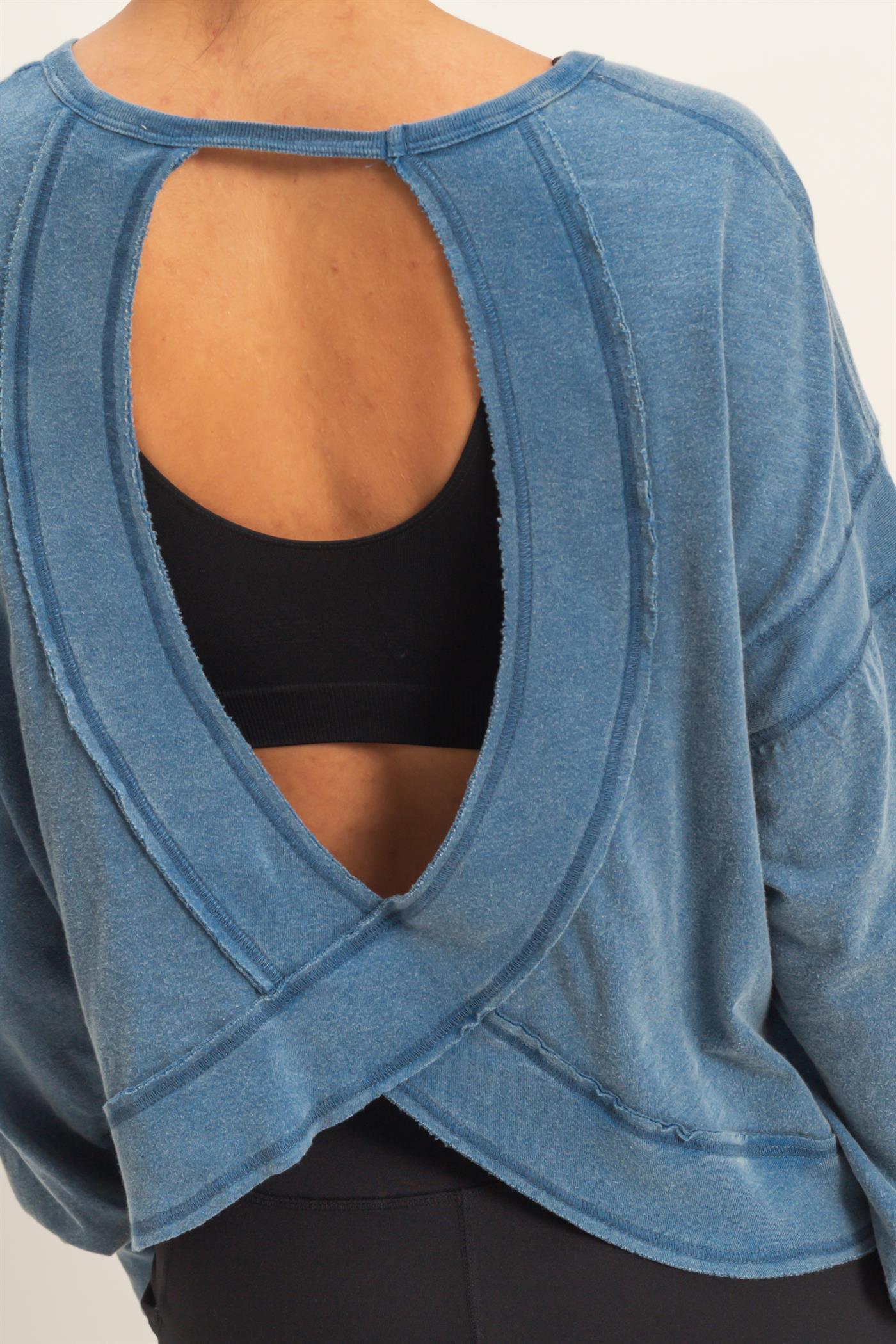 Wholesale Cross Detail Open Back Long-Sleeve Top Clothing Tops DZ26C731 NAVY DOUBLE ZERO