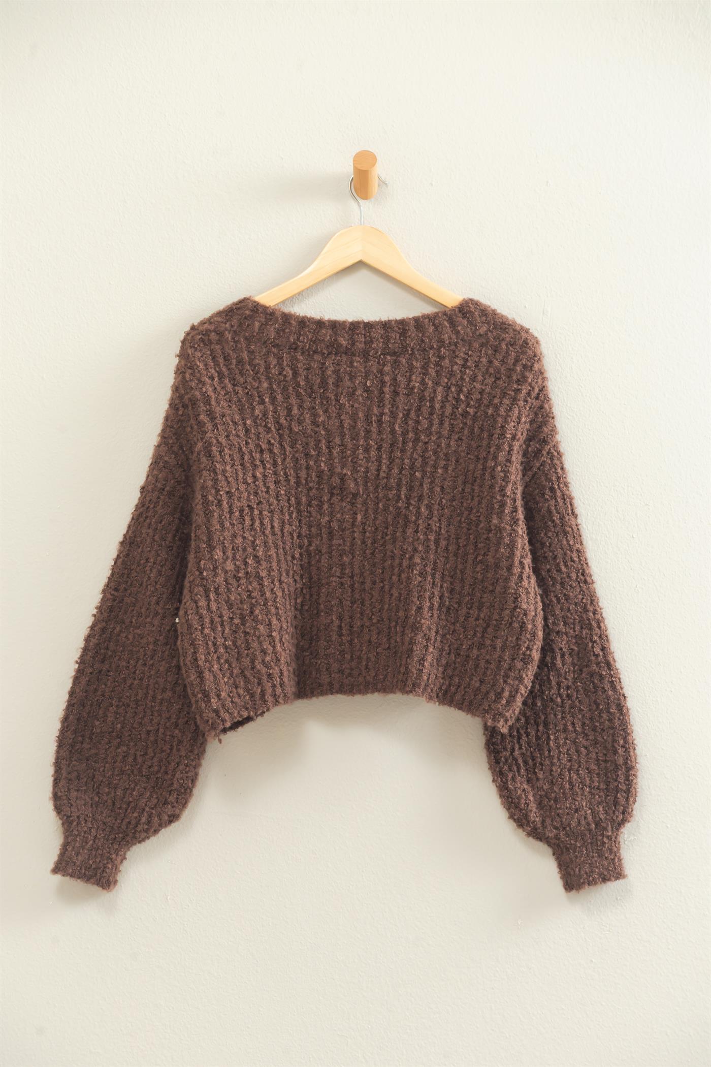 Wholesale Boucle Knit Button Front Cardigan Cardigans DZ26E270 DARK BROWN DOUBLE ZERO