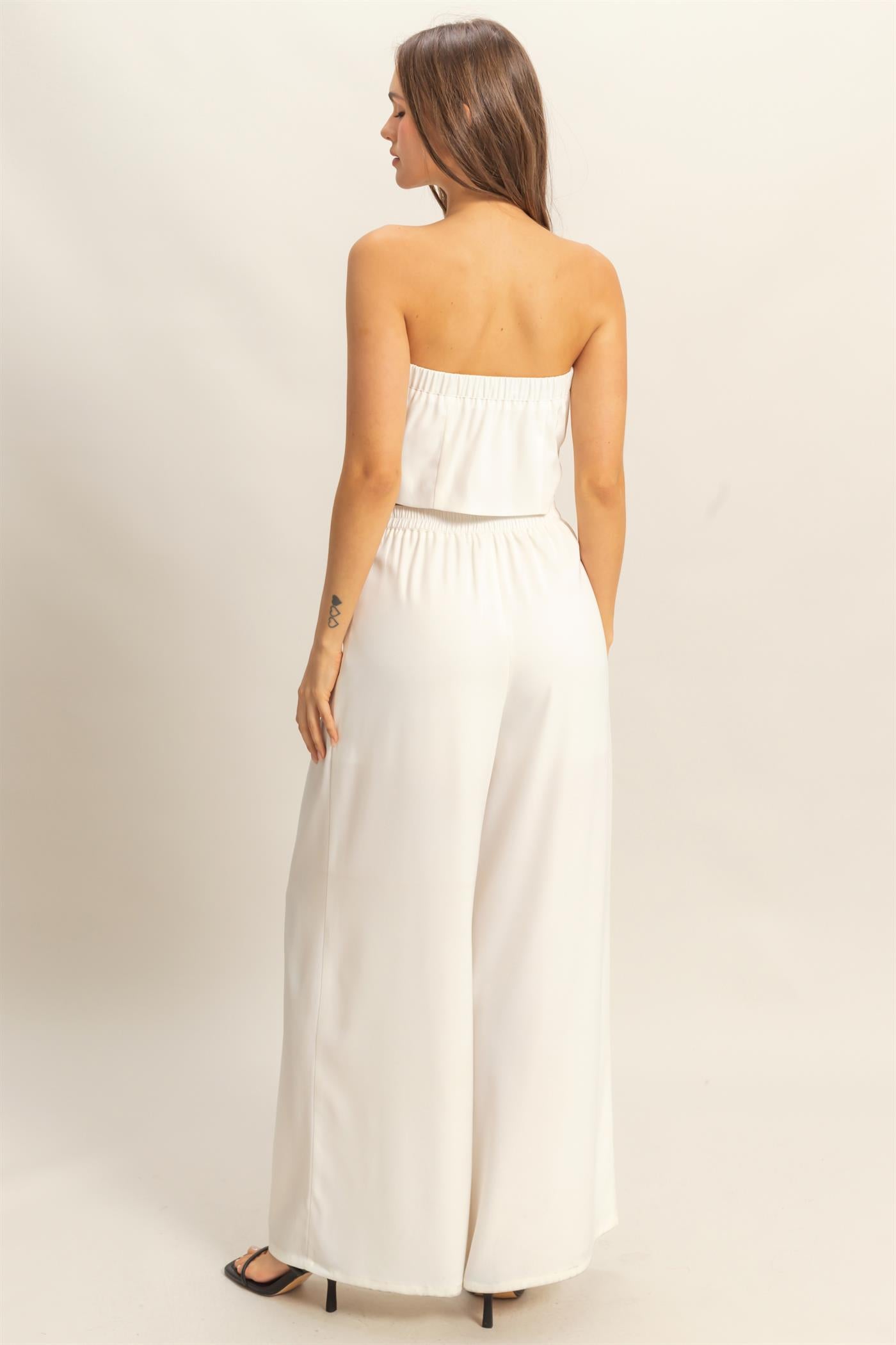 Wholesale Strapless Buttoned Top And Pants Set Clothing HF25E017-SET OFF WHITE HYFVE