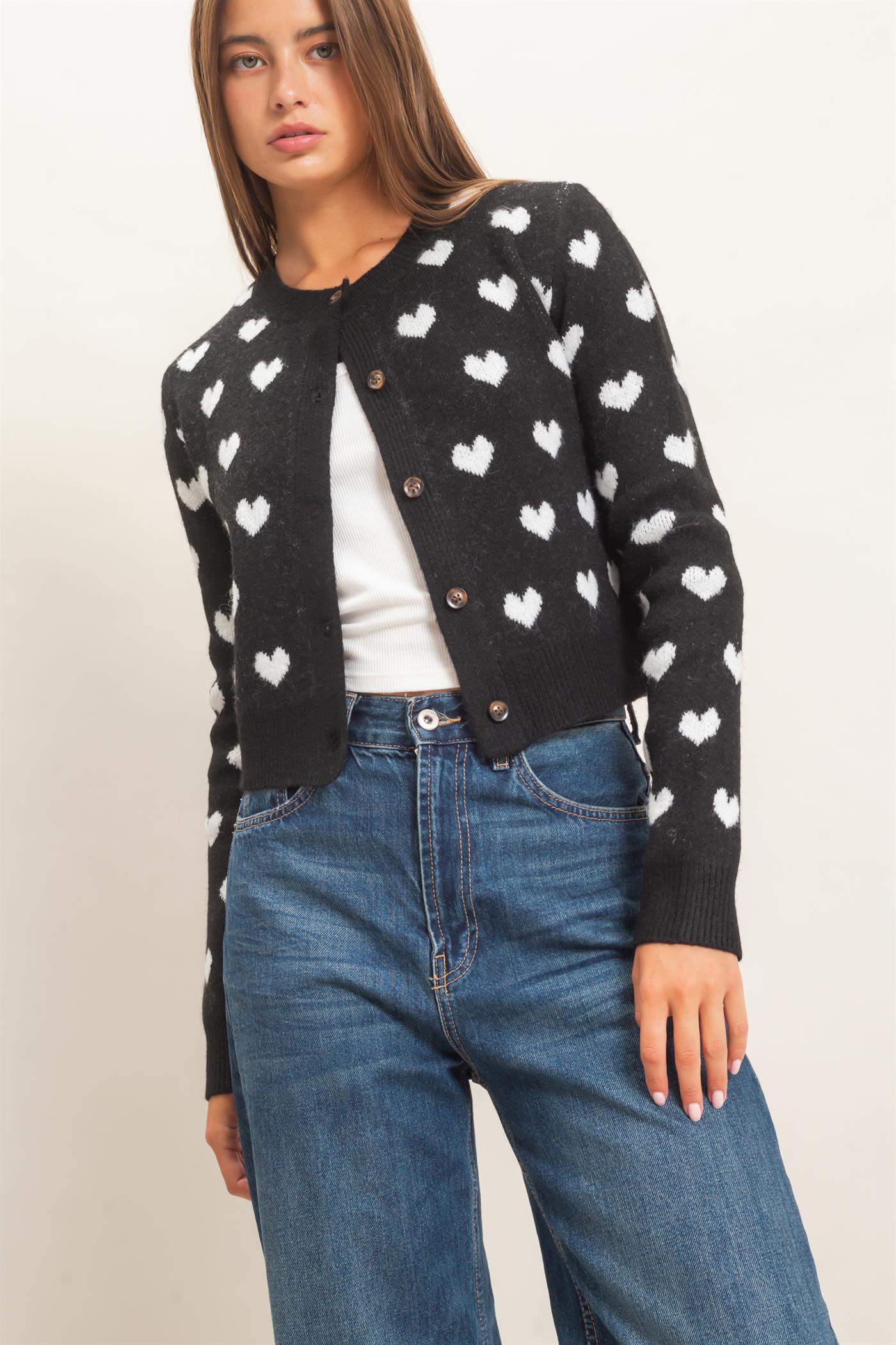 Wholesale Heart Pattern Cardigan Cardigans DZ26E320 BLACK DOUBLE ZERO