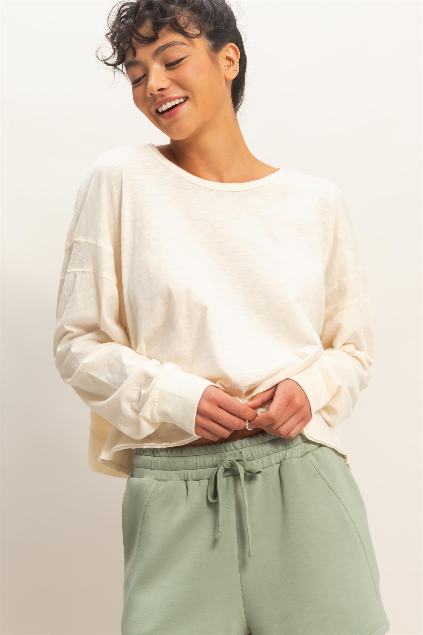 Wholesale Cross Detail Open Back Long-Sleeve Top Clothing Tops DZ26C731 WHIP CREAM DOUBLE ZERO