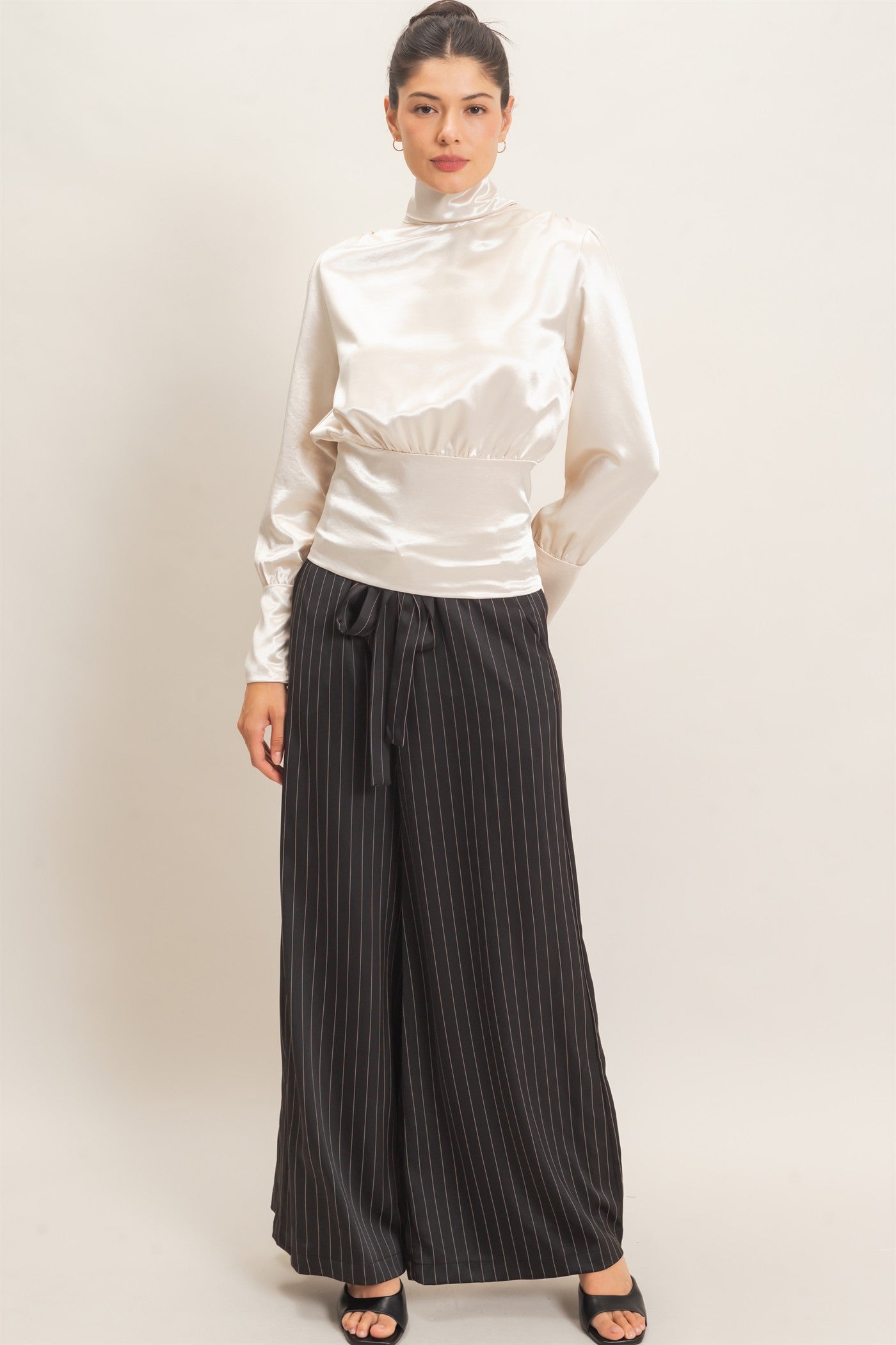 Wholesale Satin Cowl Back Blouse Blouses HF26F113 PEARL HYFVE