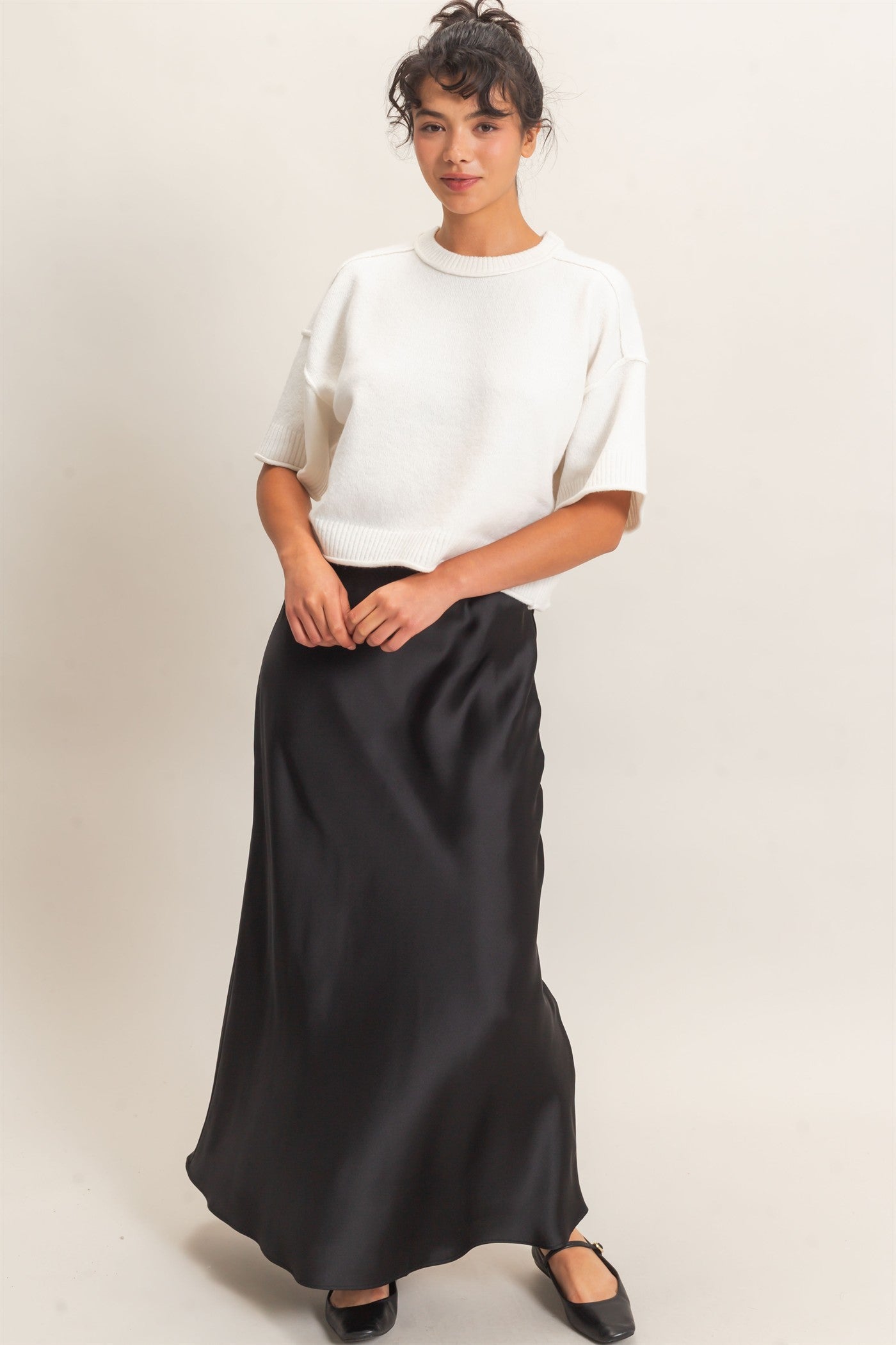 Wholesale Satin Maxi Skirt Skirts DZ26C970 BLACK DOUBLE ZERO