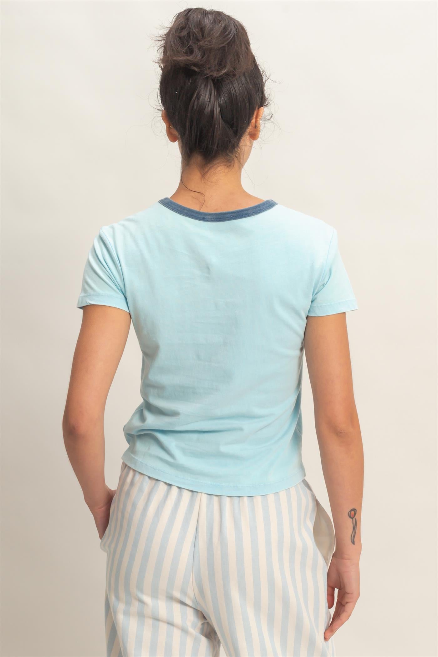 Wholesale Star Graphic Crew Neck T-Shirt T-Shirts DZ26C695 BLUE DOUBLE ZERO