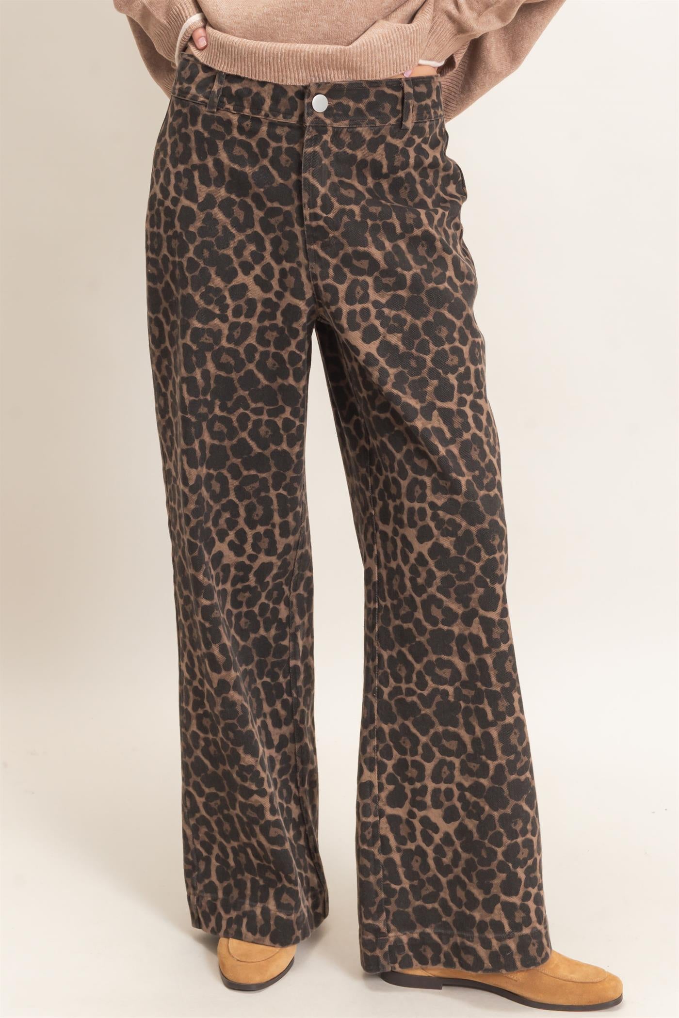 Wholesale Leopard Print Wide-Leg Pants Pants HF26F161 BROWN HYFVE
