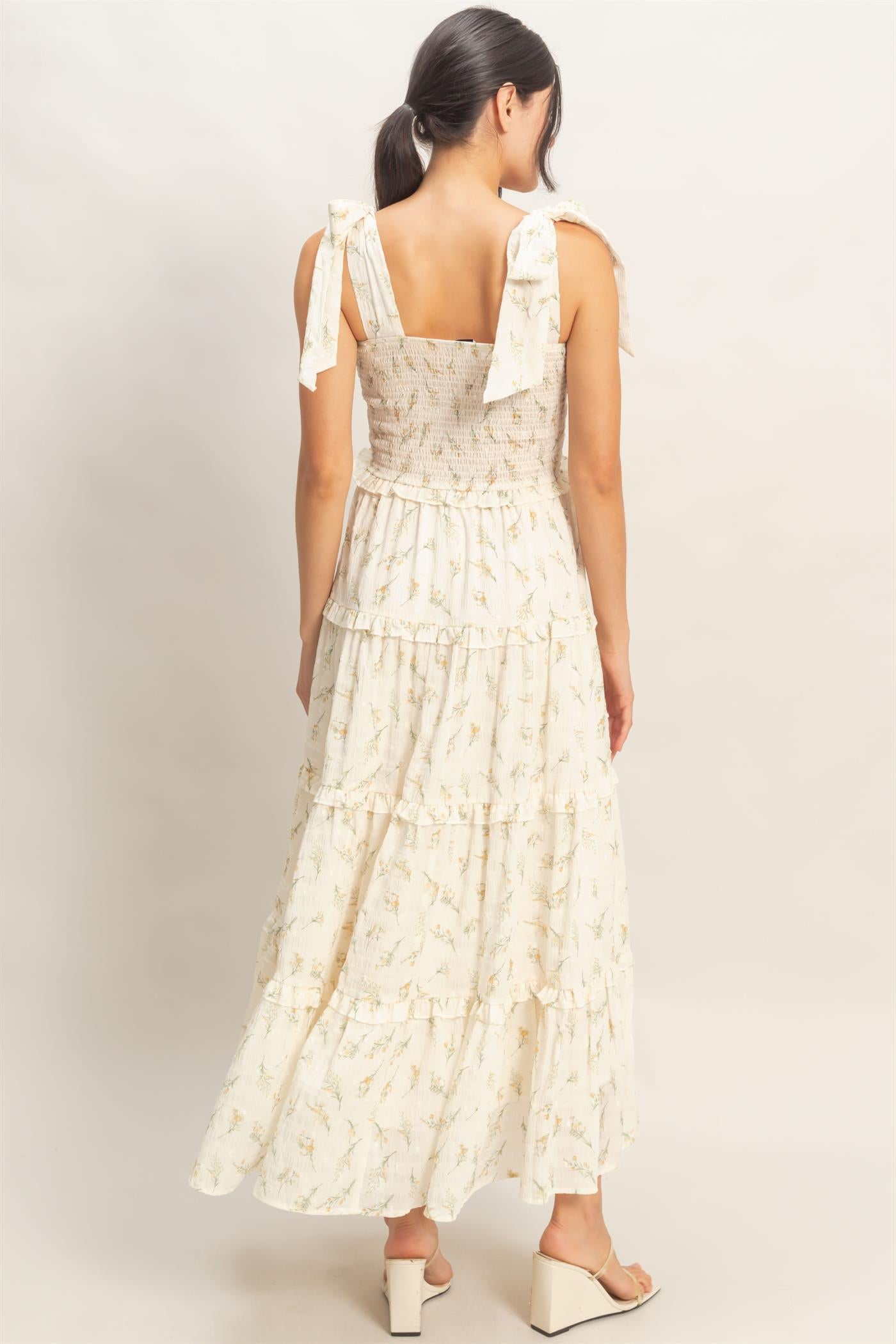 Wholesale Floral Tiered Maxi Dress Dresses HF26A156 YELLOW HYFVE