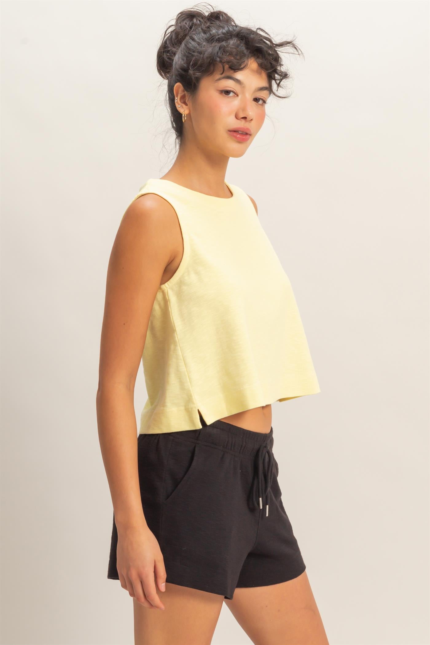 Wholesale Sleeveless Boxy Fit Crew Neck Top Clothing Tops DZ26C090 PALE YELLOW DOUBLE ZERO