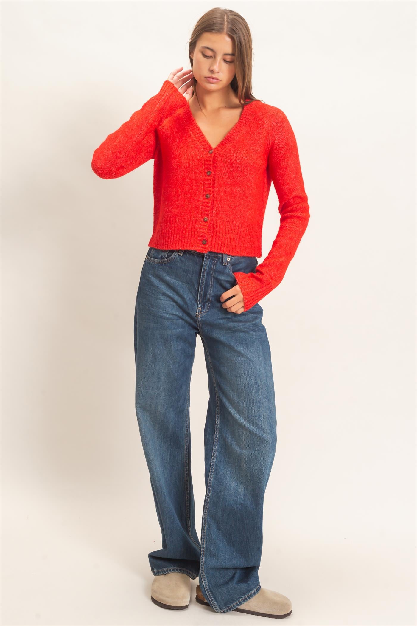 Wholesale V-Neck Cardigan Cardigans DZ26E326 RED DOUBLE ZERO