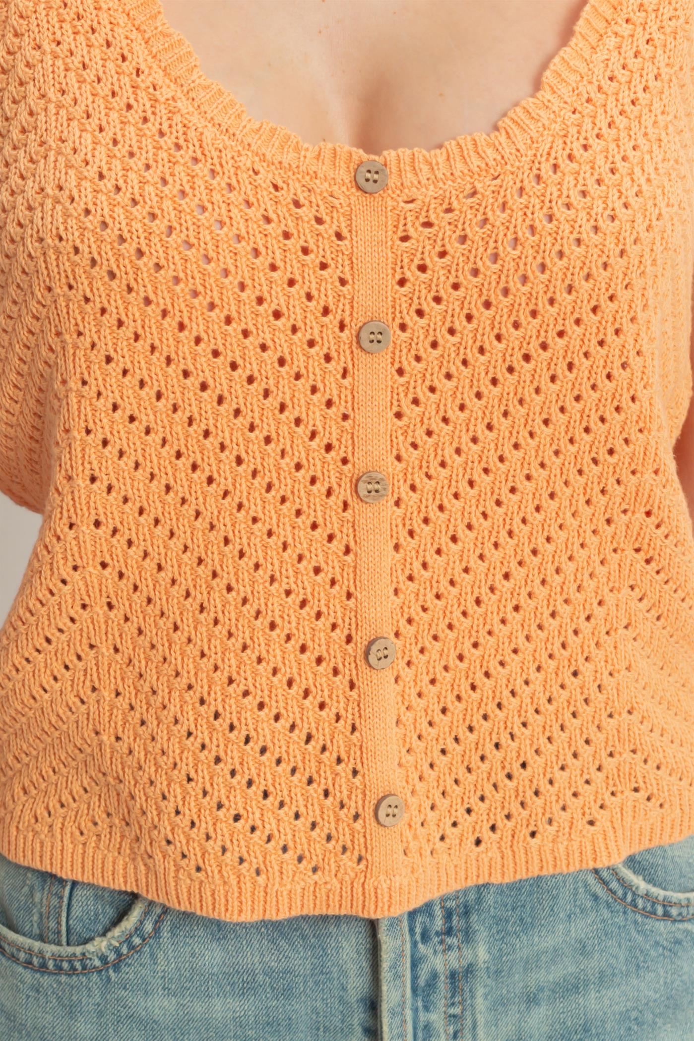 Wholesale Open Knit Scallop Edge Button Front Tank Top Tank Tops DZ26A221 APRICOT DOUBLE ZERO