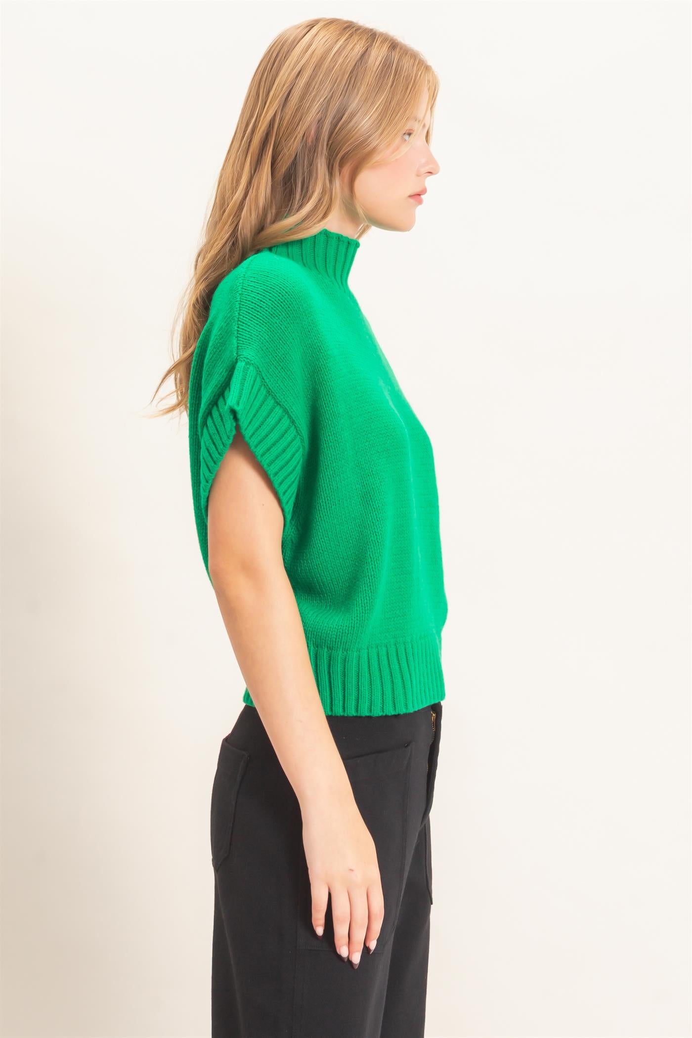 Wholesale Ribbed Mock Neck Sweater Vest Sweaters HF26F186-D GREEN HYFVE