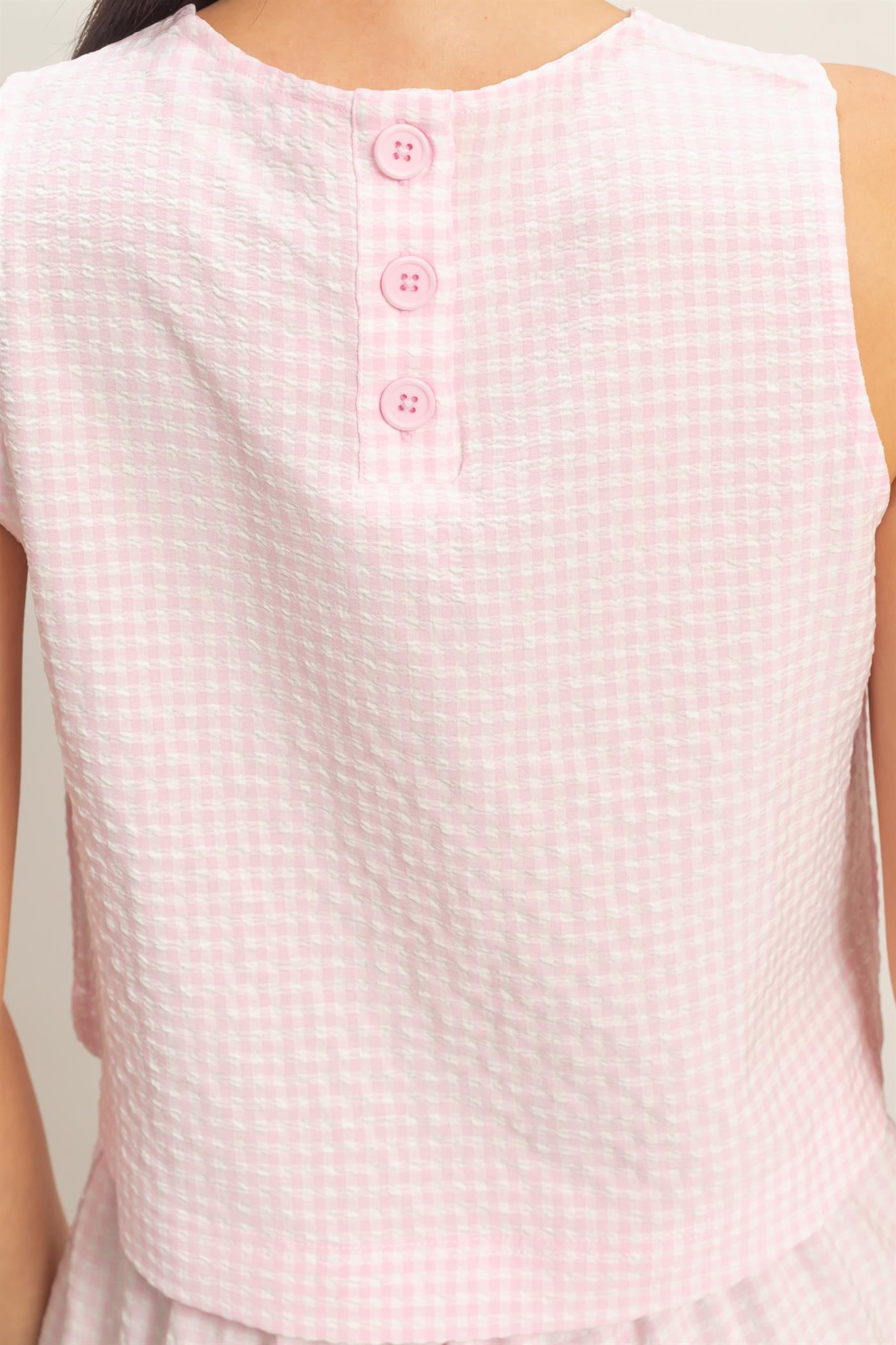 Wholesale Gingham Checkered Sleeveless Top And Skort Set Clothing DZ26C688-SET PINK DOUBLE ZERO