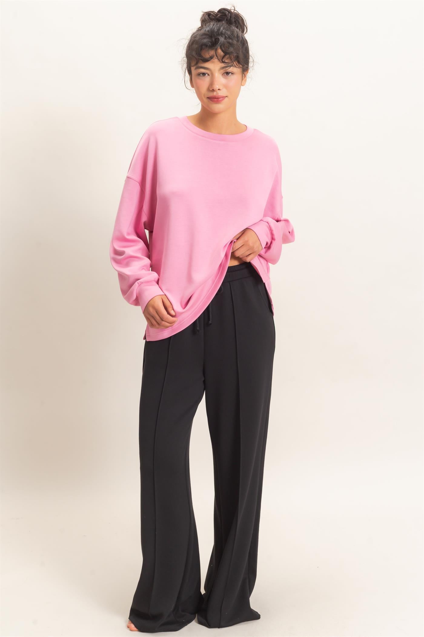 Wholesale Oversized Crew Neck Top Sweatshirts DZ26E388 PINK DOUBLE ZERO