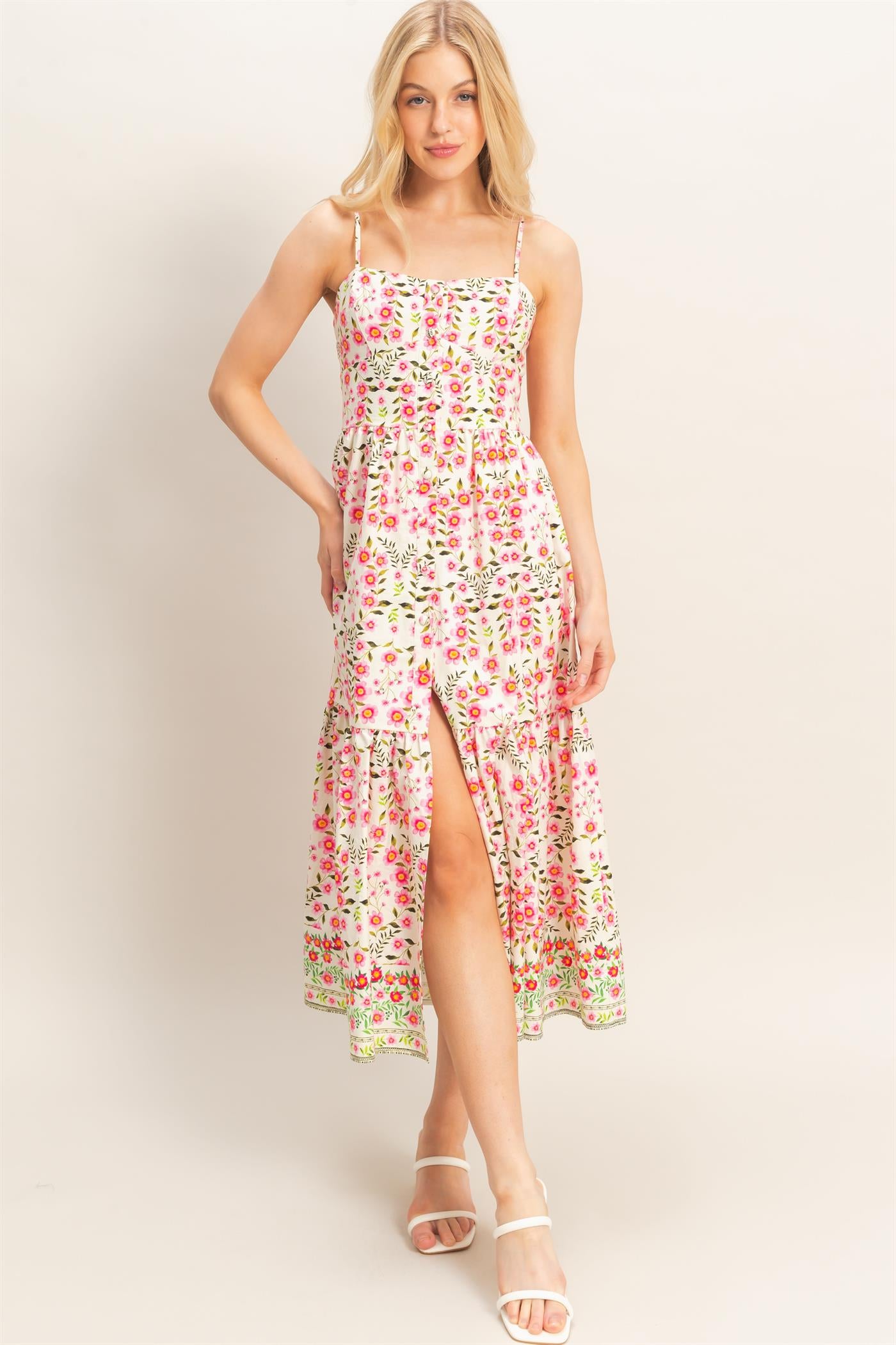 Wholesale Floral Print Spaghetti Strap Dress Dresses HF26C548 PINK HYFVE