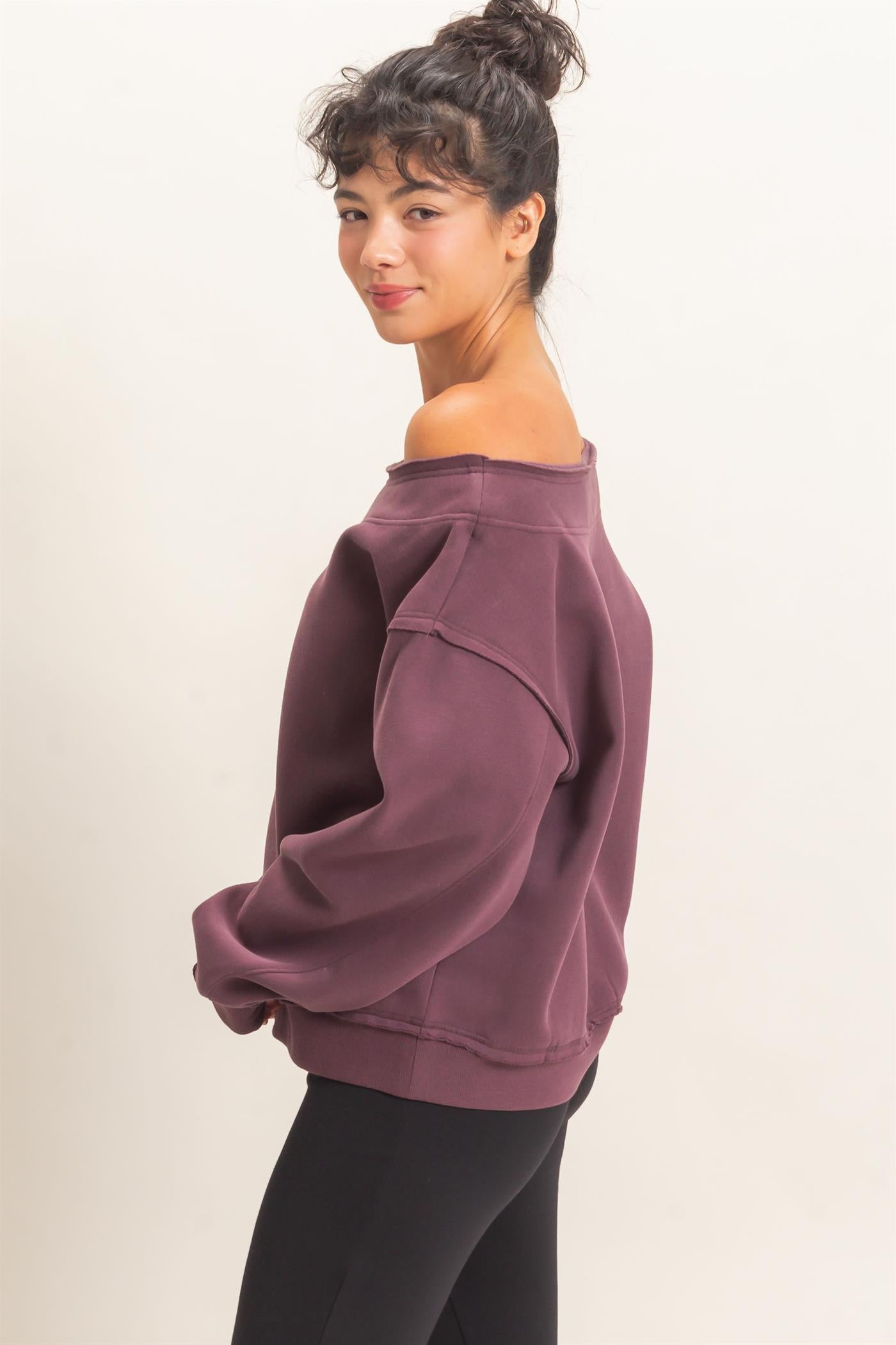 Wholesale Off Shoulder Sweatshirt Sweatshirts DZ26C880 COCOA DOUBLE ZERO
