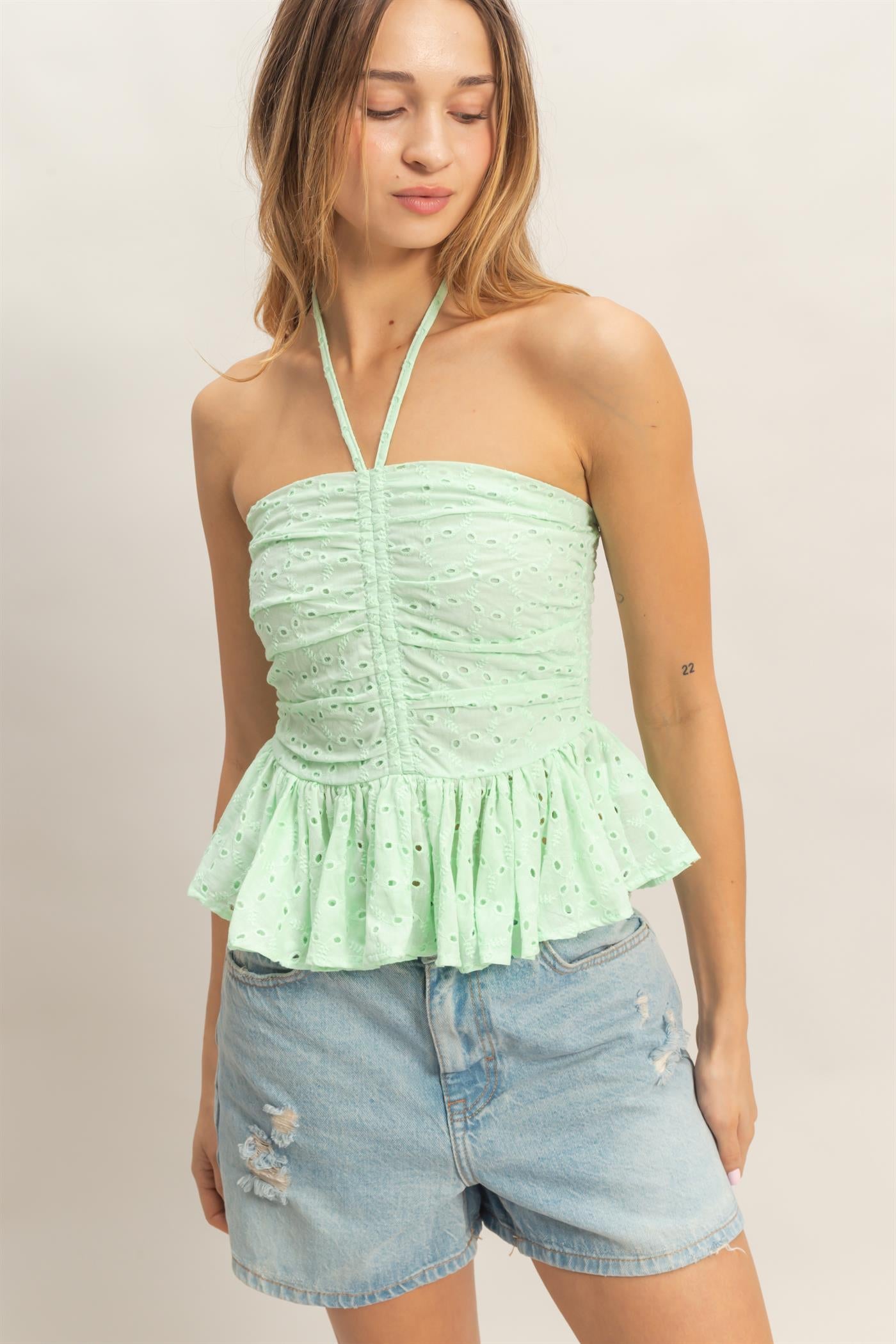 Wholesale Smocked Halter Top Clothing Tops HF26A276 L.SAGE HYFVE