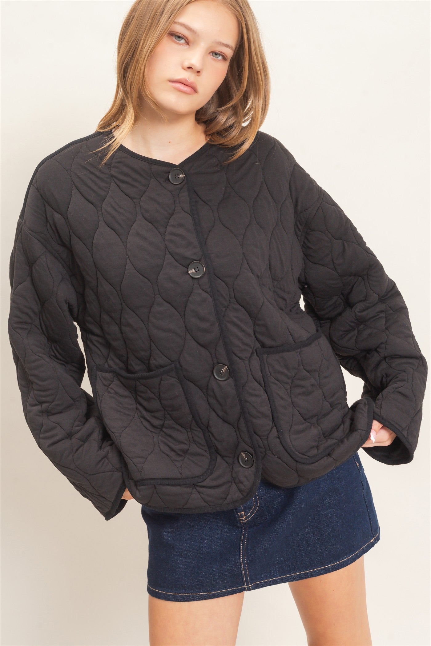 Wholesale Diamond Quilted Jacket Coats & Jackets HF26E370 BLACK HYFVE