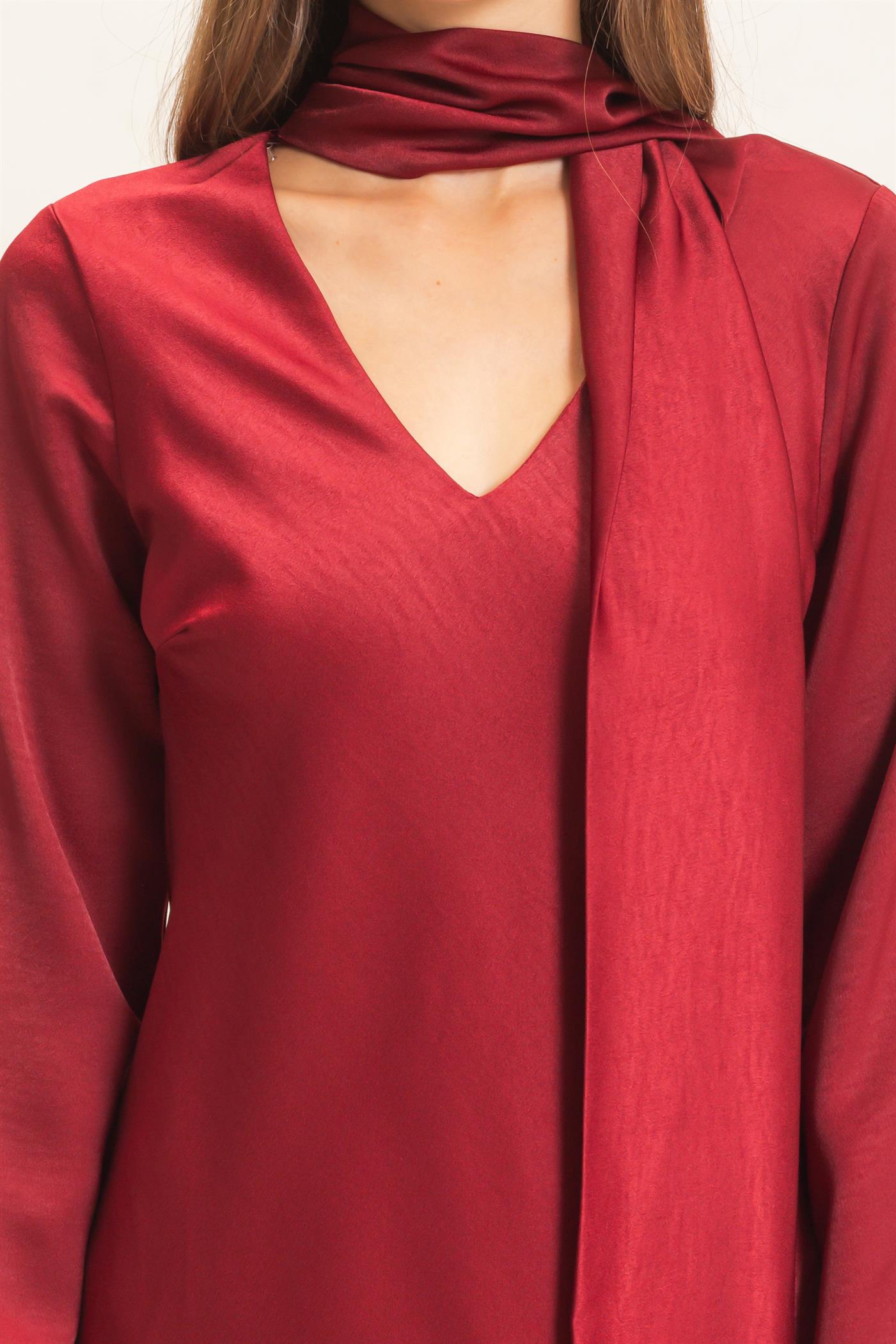 Wholesale Bias Satin Dress With Scarf Dresses HF26E928 BURGUNDY HYFVE