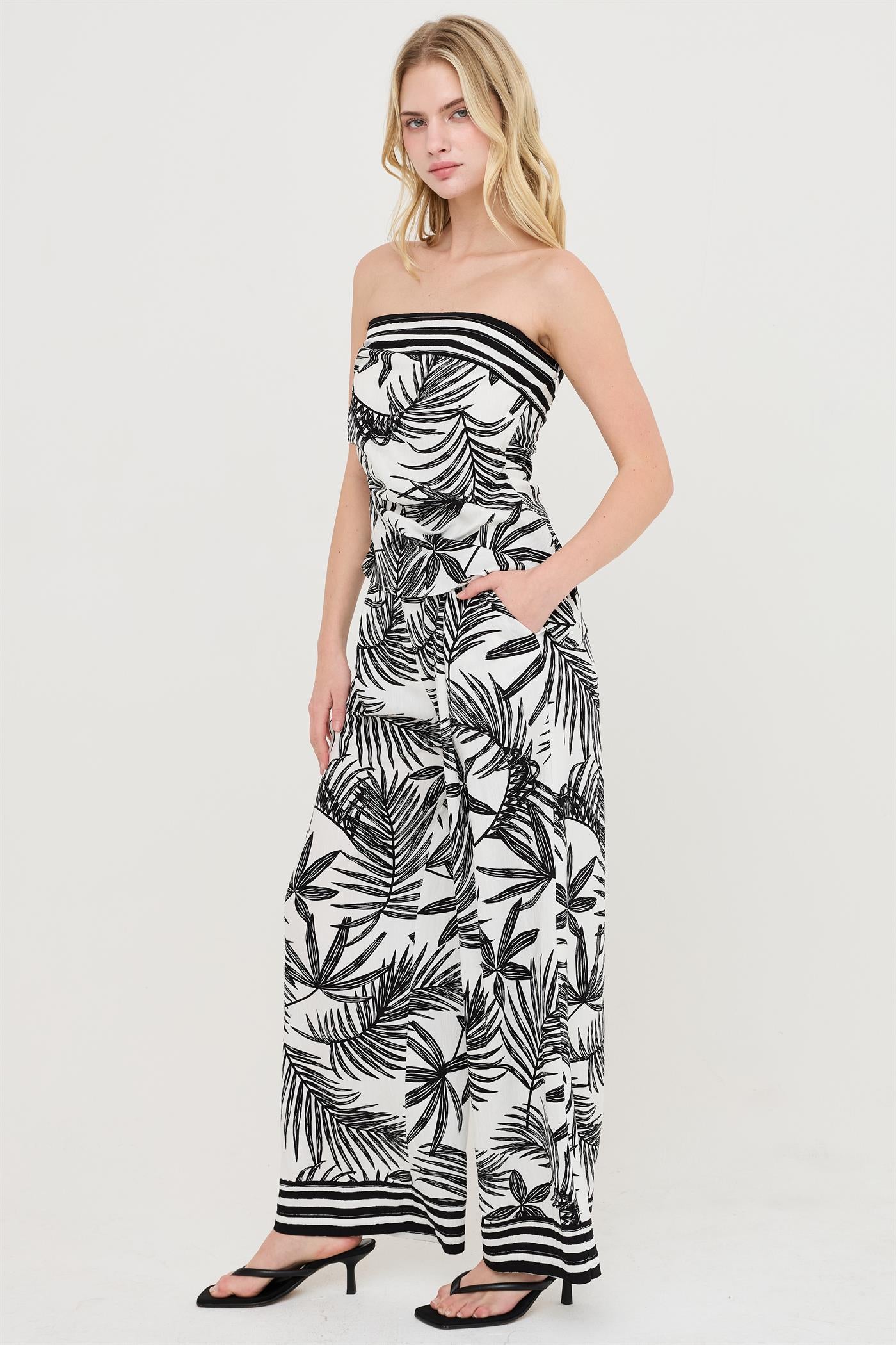 Wholesale Strapless Top & Wide-Leg Pants Set Clothing HF26C248-SET-D BLACK HYFVE