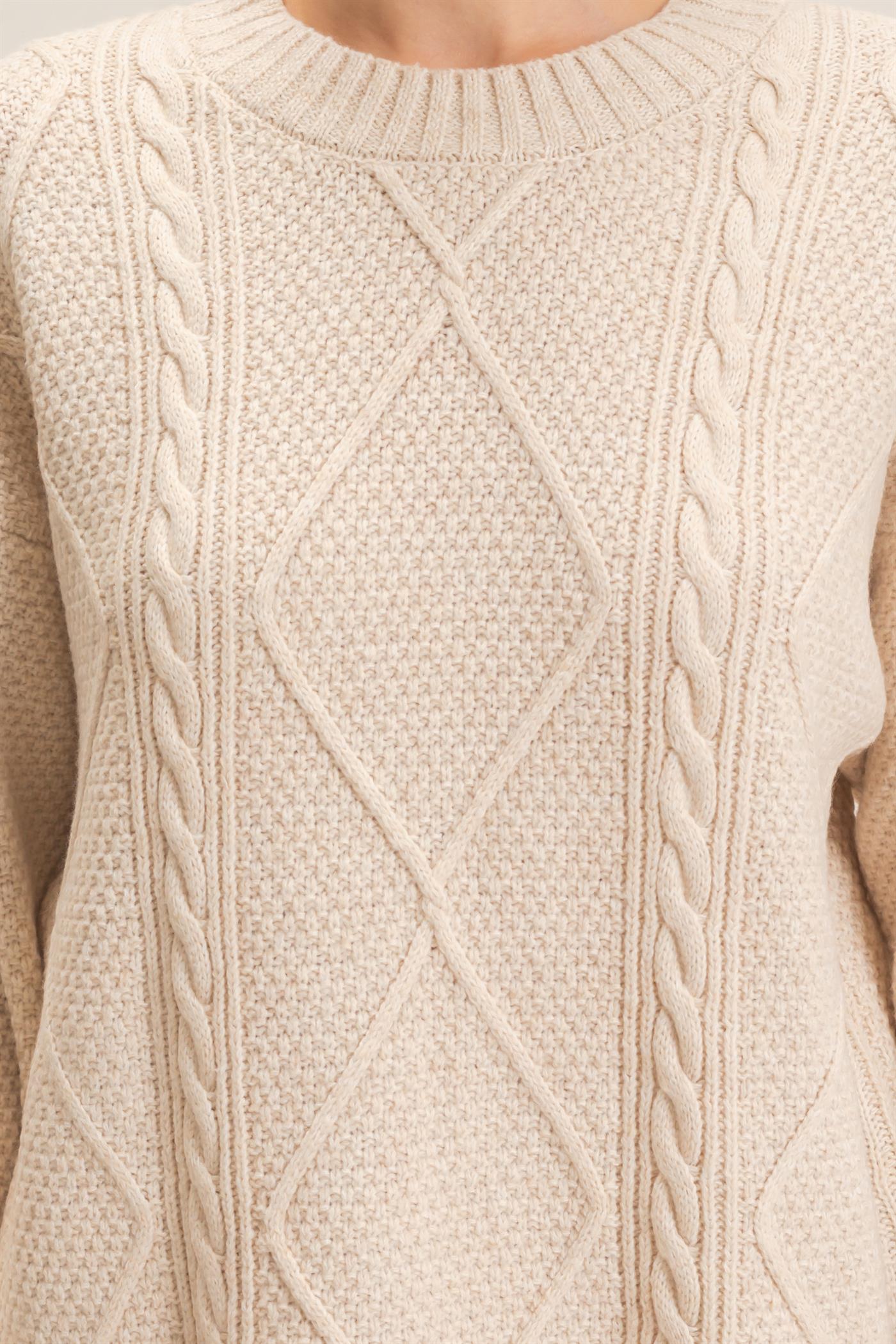 Wholesale Cable Knit Crew Neck Dress Dresses HF26F006 CREAM HYFVE