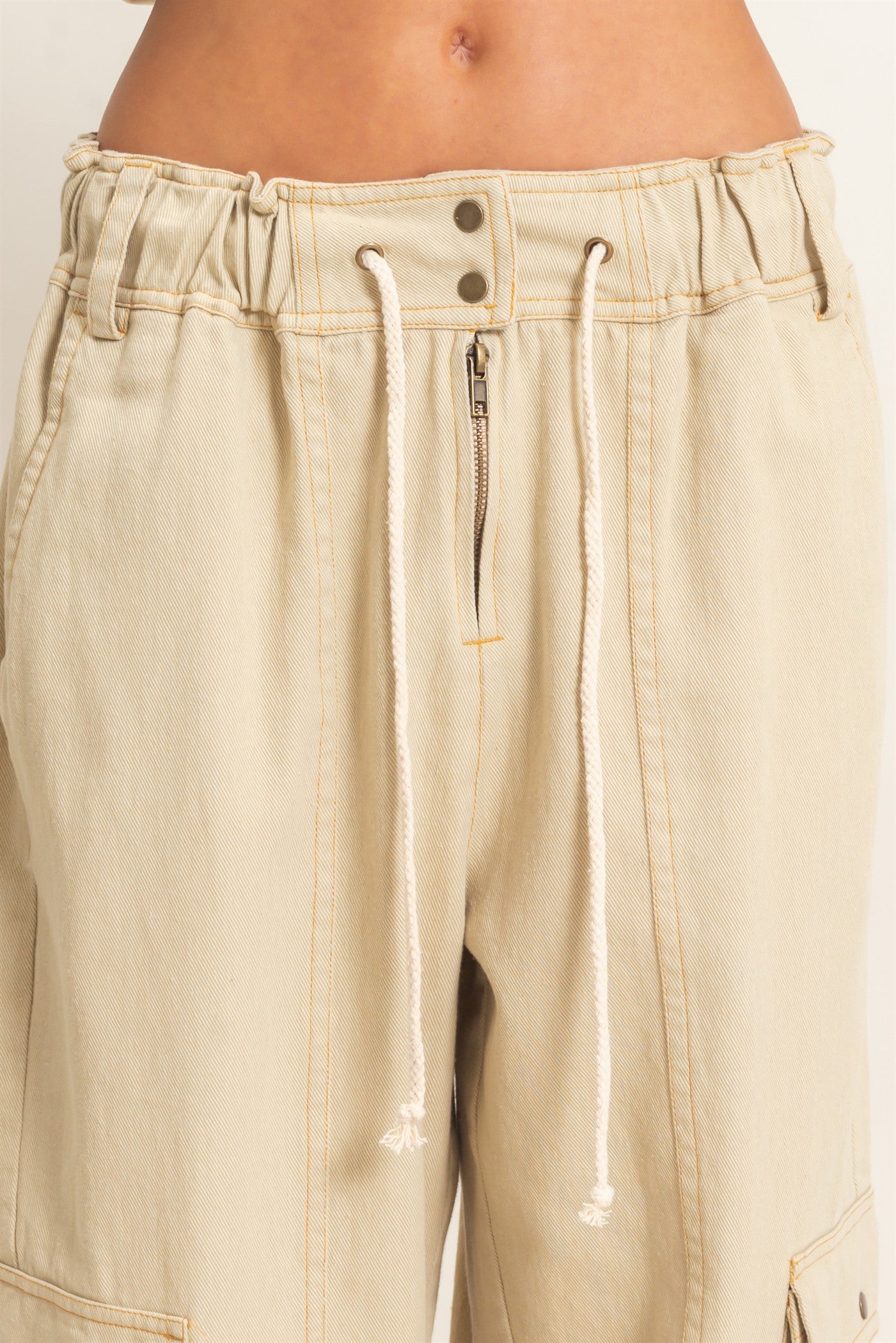 Wholesale Drawstring Cargo Denim Pants Pants HF26E182 BEIGE HYFVE