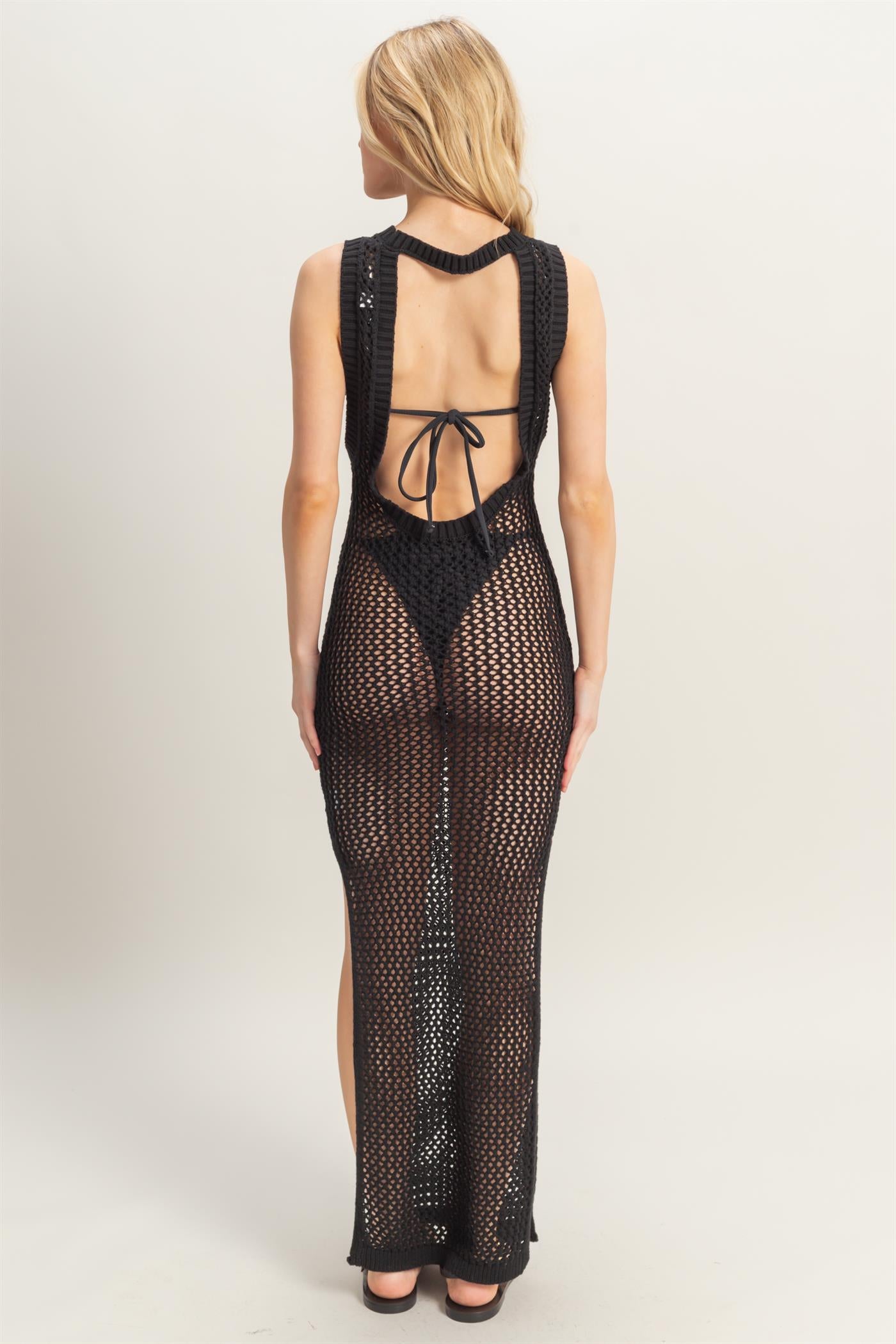 Wholesale Open Back Bodycon Coverup Maxi Dress Dresses HF25A256 BLACK HYFVE