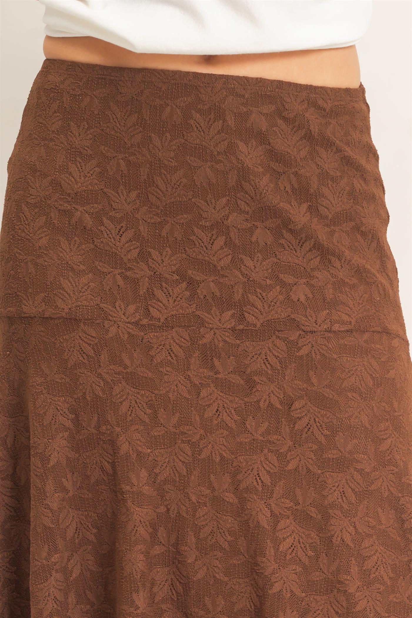 Wholesale Floral Lace Hanky Hem Skirt Skirts HF26E371 BROWN HYFVE