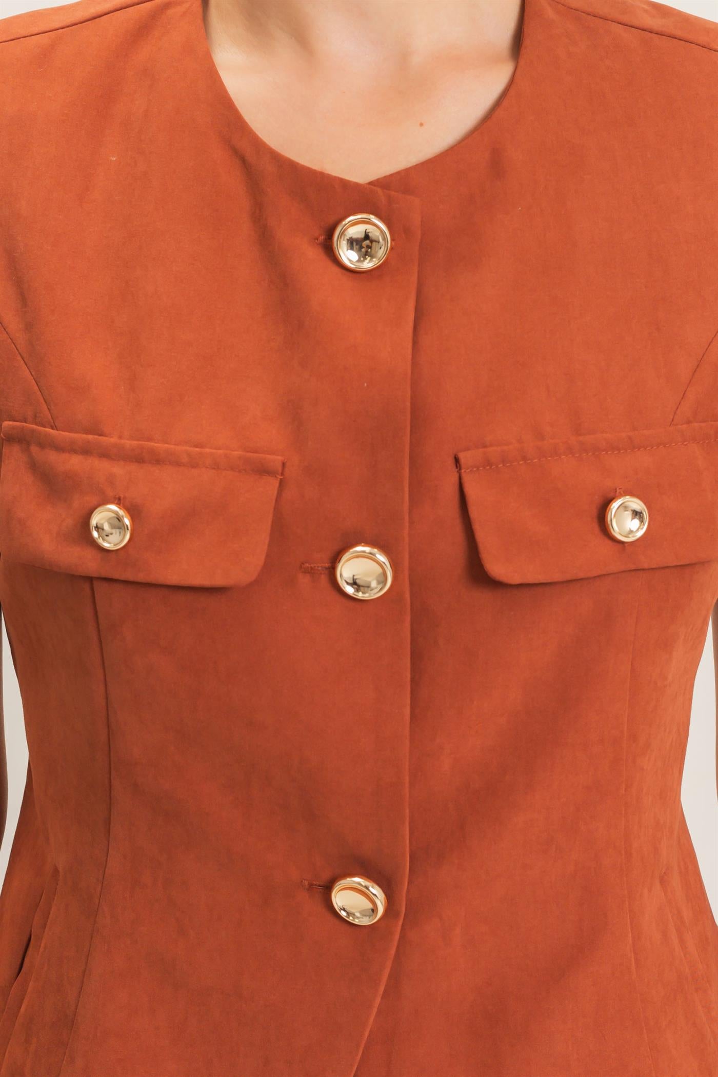 Wholesale Buttoned Sleeveless Utility Vest Vests HF26E929 RUST HYFVE