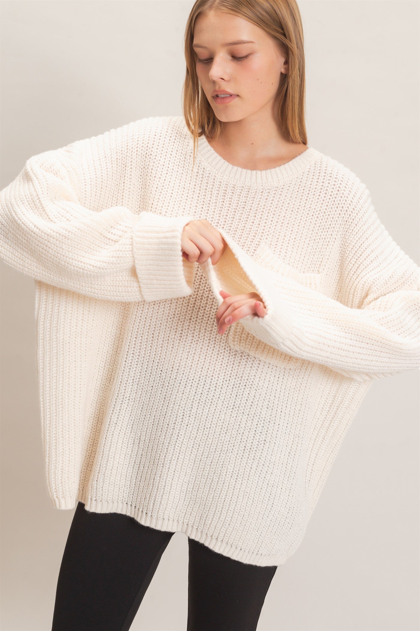 Wholesale Ribbed Knit Patch Pocket Sweater Sweaters HF26F177 OFF WHITE HYFVE
