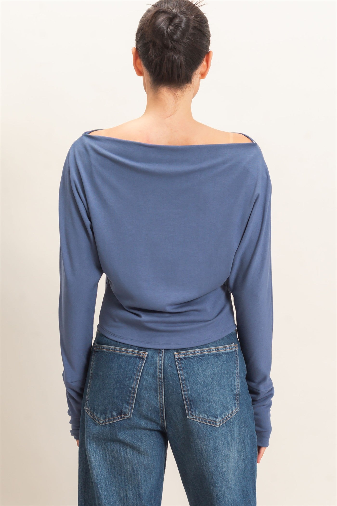 Wholesale Wide Boat Neck Dolman Sleeve Top Shirts HF26C883 STEEL BLUE HYFVE