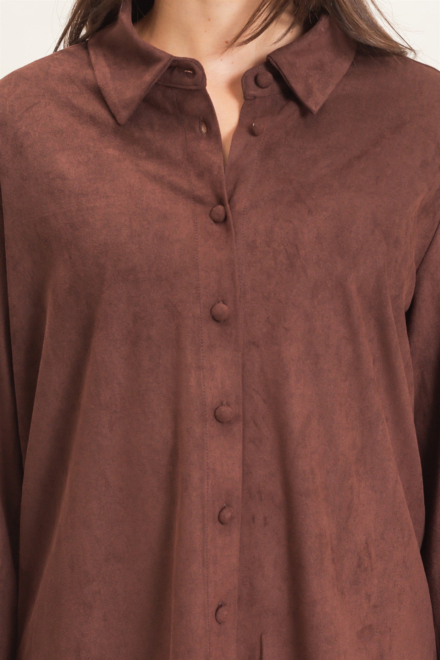 Wholesale Suede Button-Up Shirt Shirts HF26F083 CHESTNUT HYFVE