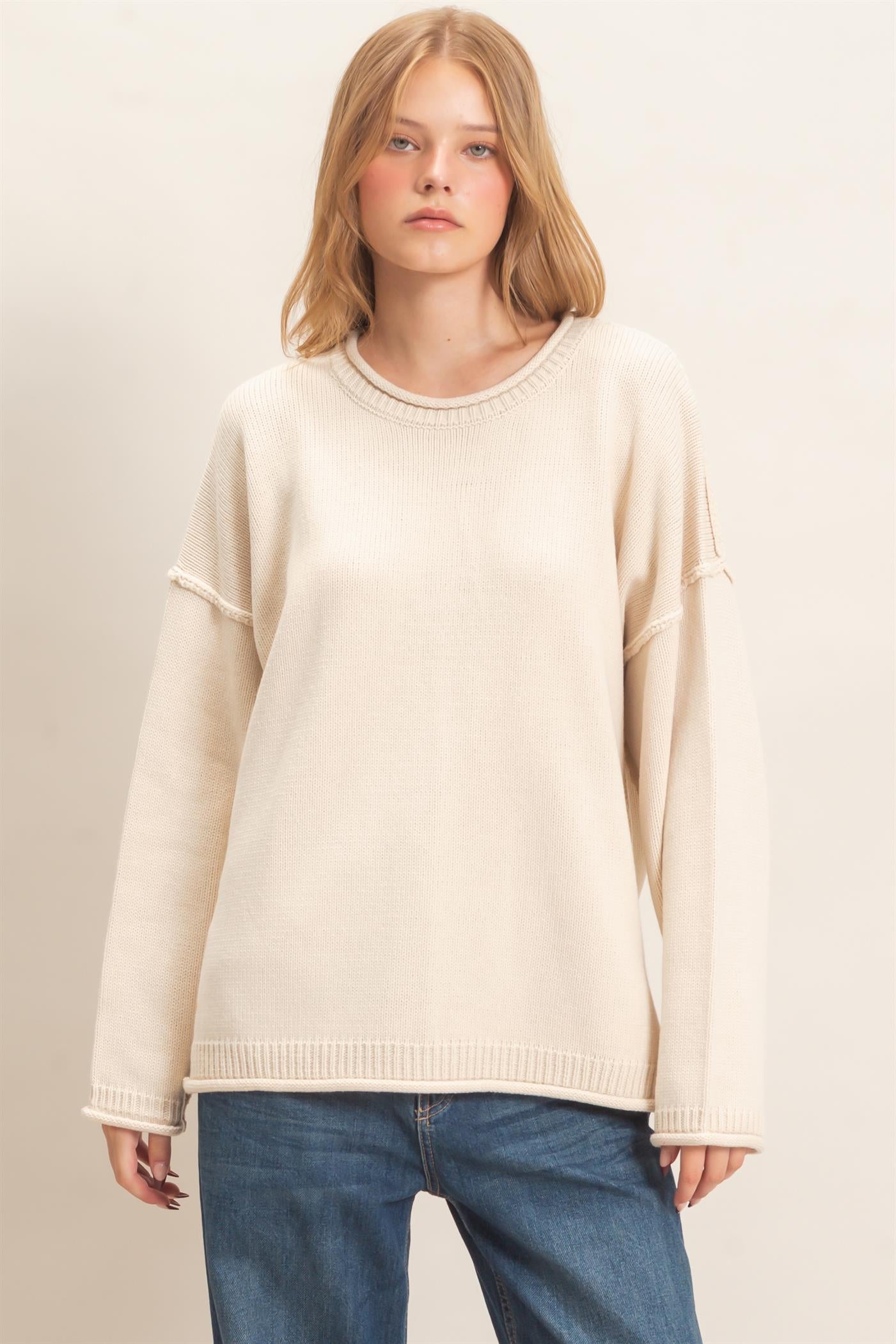 Wholesale Ribbed Crew Neck Sweater Sweaters HF26E769 SAND IVORY HYFVE