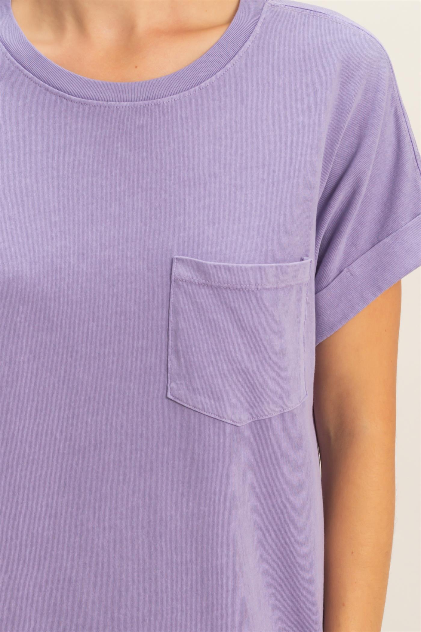 Wholesale Round Neck T-Shirt Mini Dress Dresses DZ26A029 DUSTY PURPLE DOUBLE ZERO