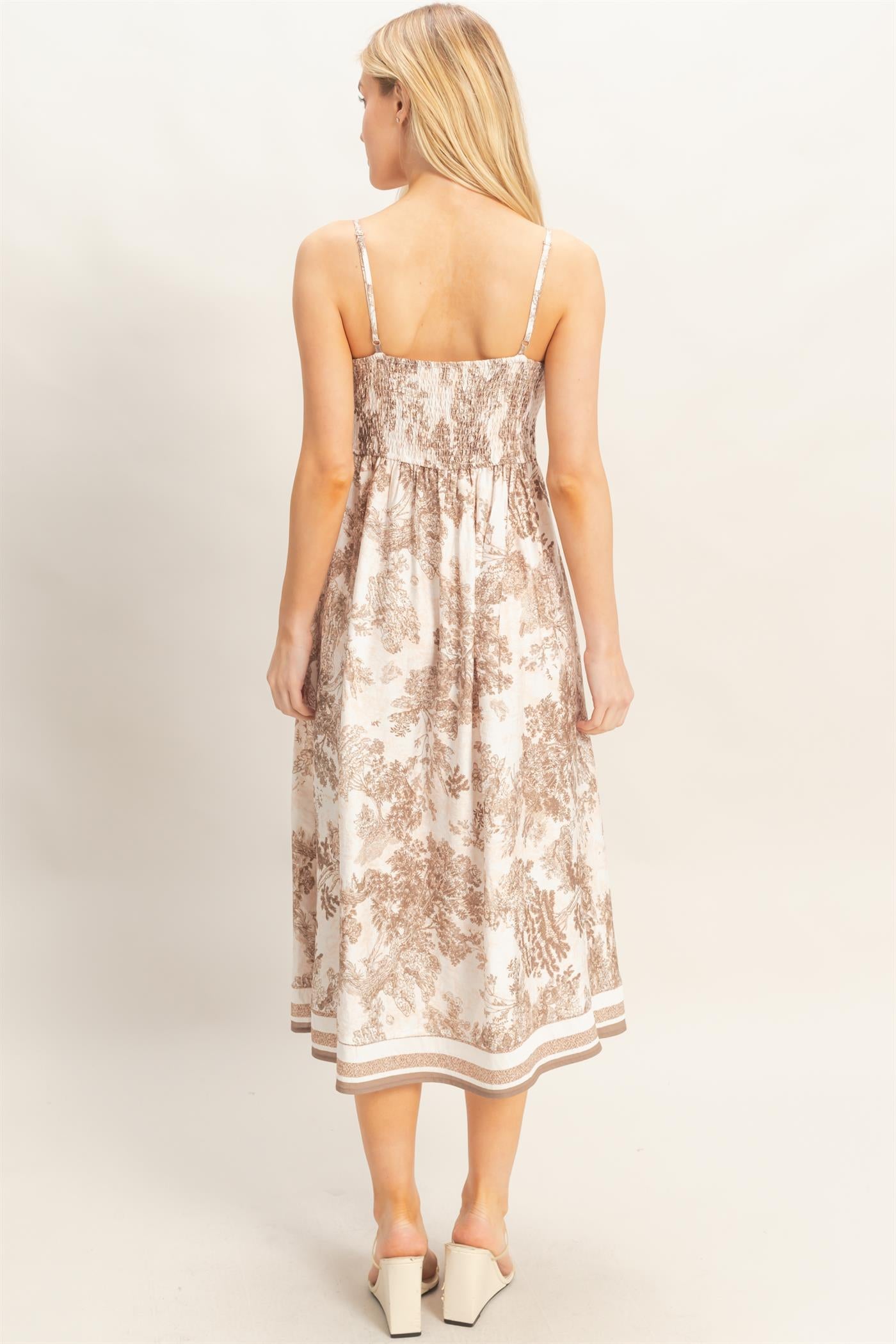 Wholesale Printed V-Neck A-Line Dress Dresses HF26A144 BEIGE HYFVE