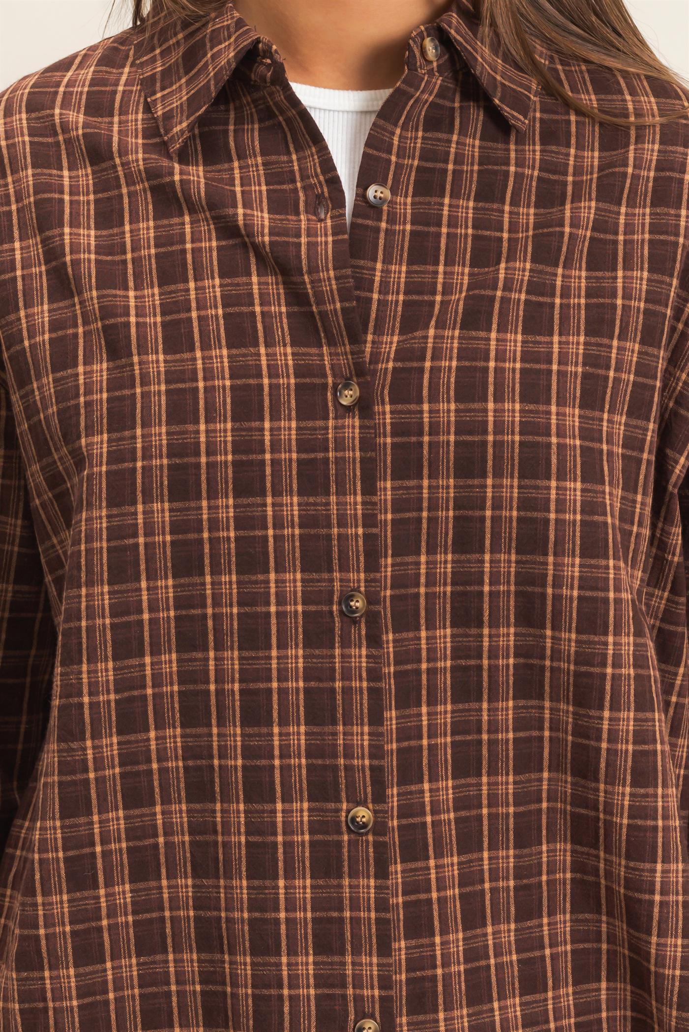 Wholesale Plaid Oversized Shirt Shirts DZ26F062 BROWN DOUBLE ZERO