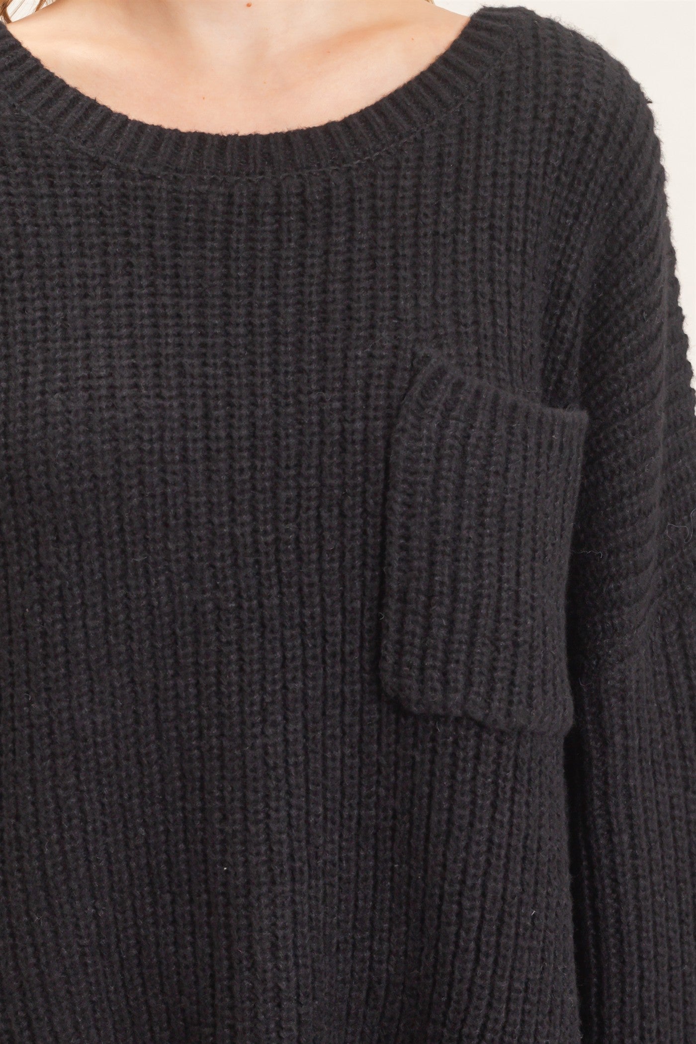 Wholesale Ribbed Knit Patch Pocket Sweater Sweaters HF26F177 BLACK HYFVE