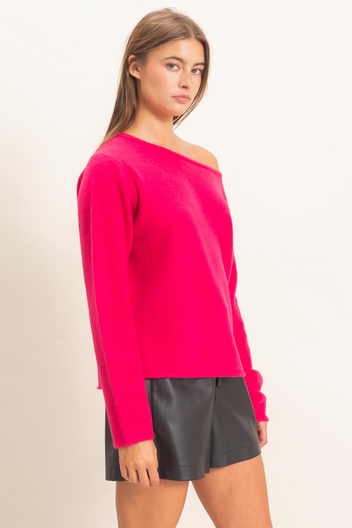 Wholesale Off The Shoulder Sweater Sweaters DZ26E652 FUCHSIA DOUBLE ZERO