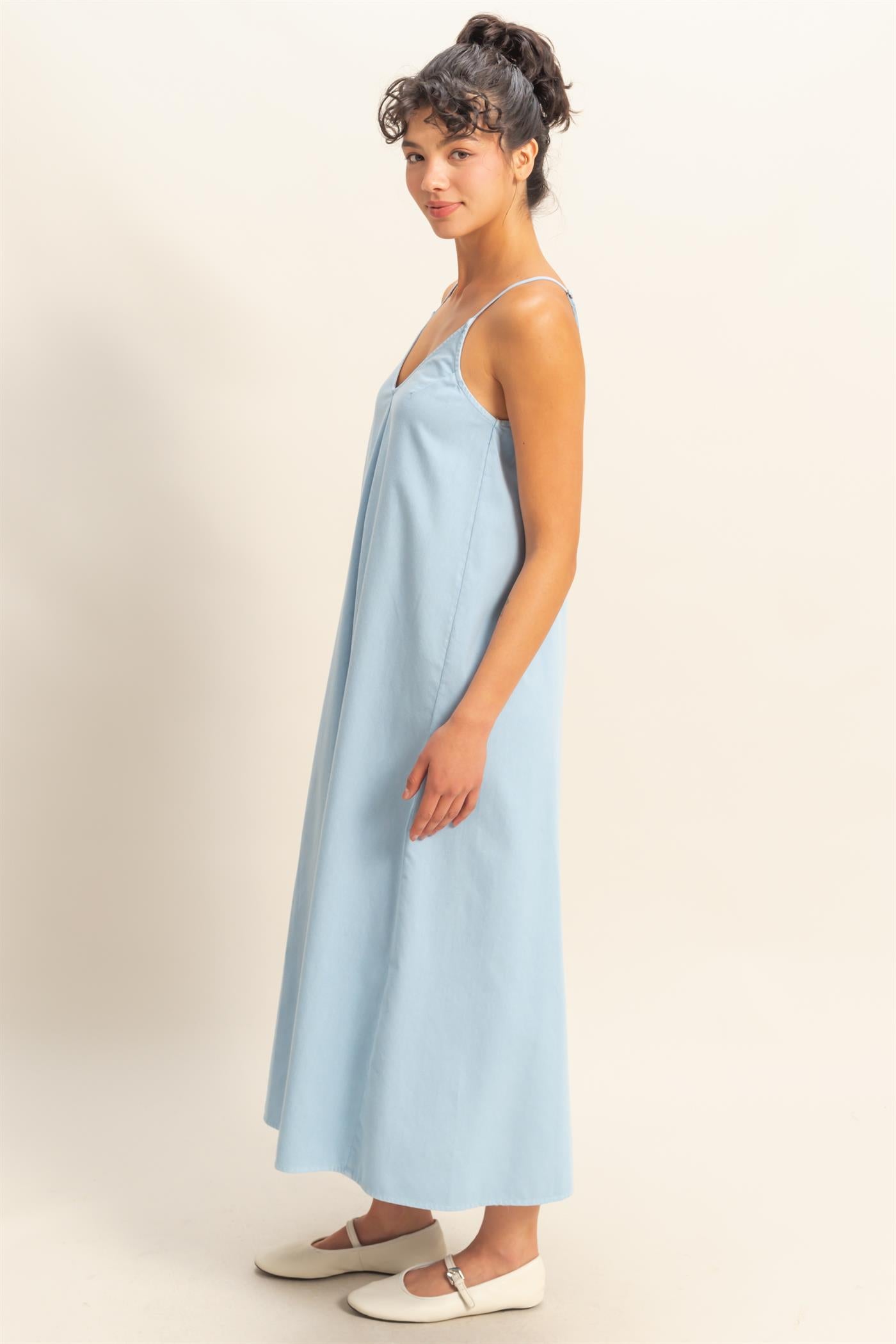 Wholesale Dyed V-Neck Loose Maxi Dress Dresses DZ24C964 BABY BLUE DOUBLE ZERO