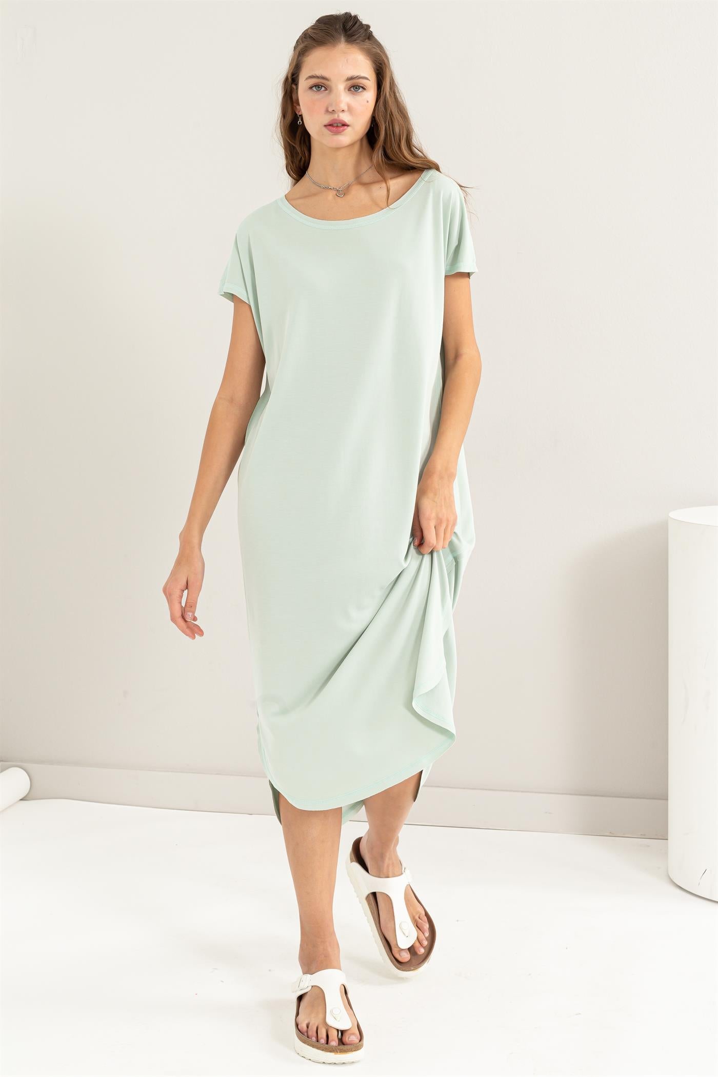 Wholesale Soft High Low Midi Dress Dresses DZ24A885 MINT DOUBLE ZERO