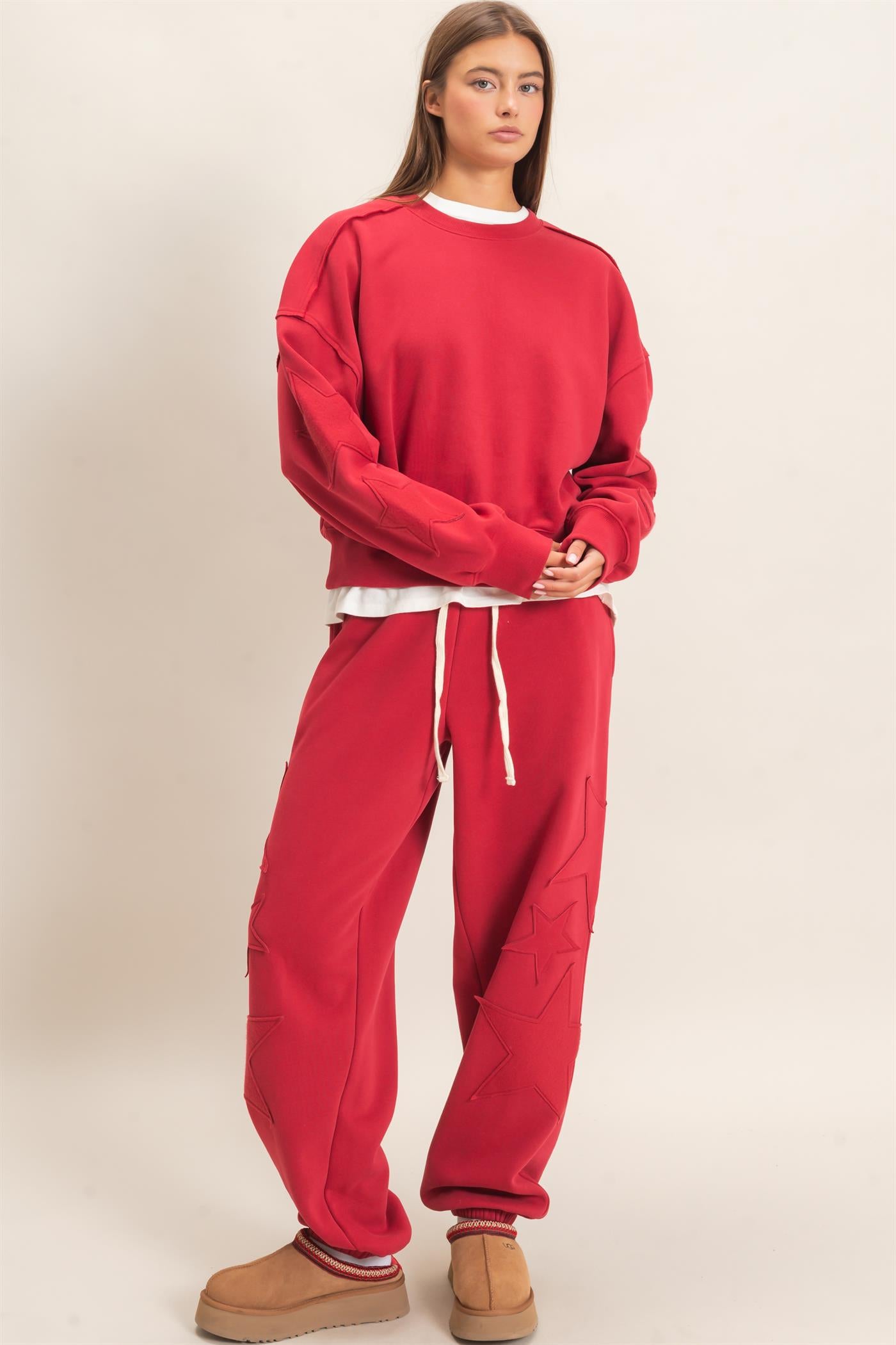 Wholesale Star Patch Sleeve Sweatshirt Sweatshirts DZ26E888 DARK RED DOUBLE ZERO