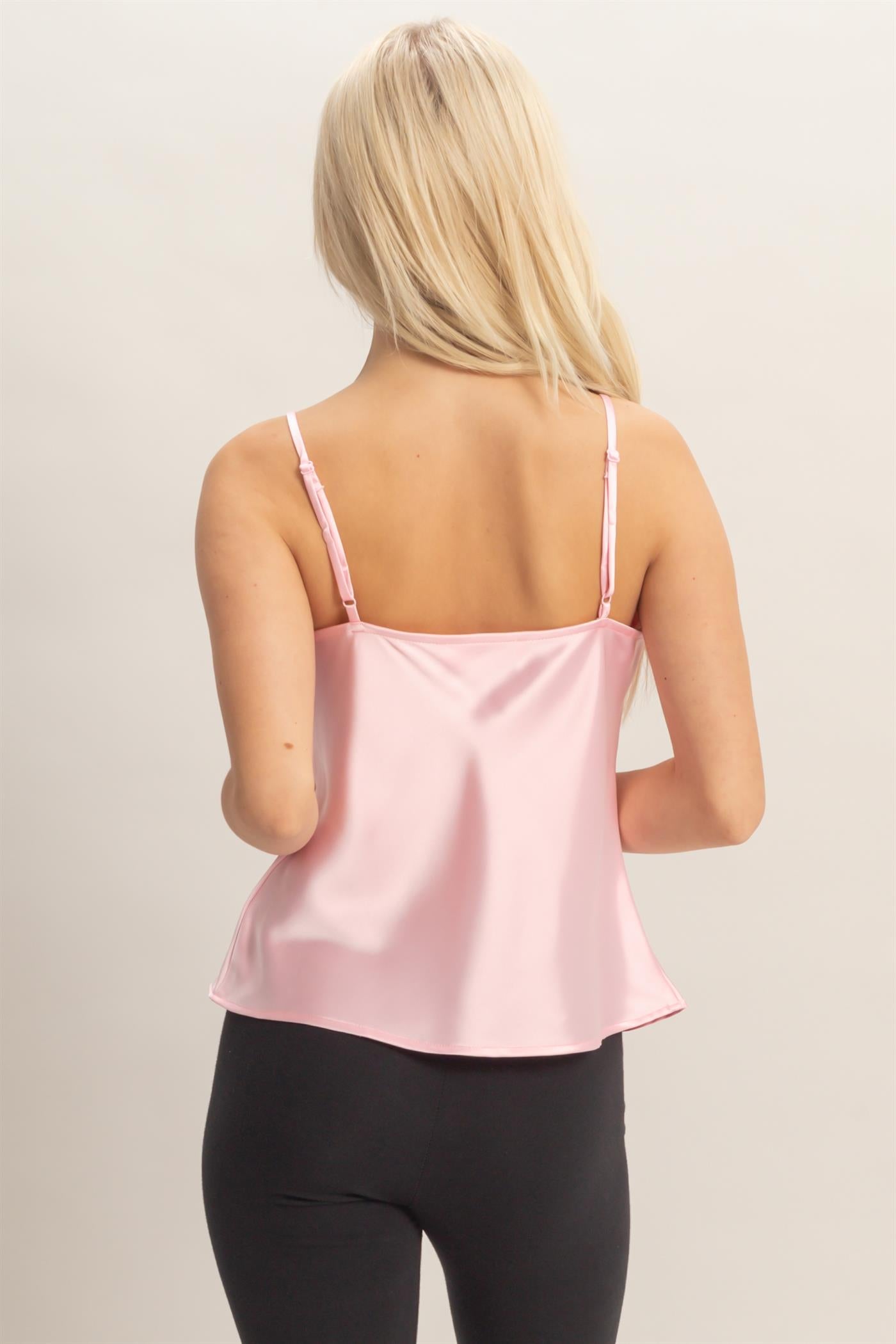 Wholesale Cowl Neck Satin Cami Top Clothing Tops DZ26A277 SOFT PINK DOUBLE ZERO