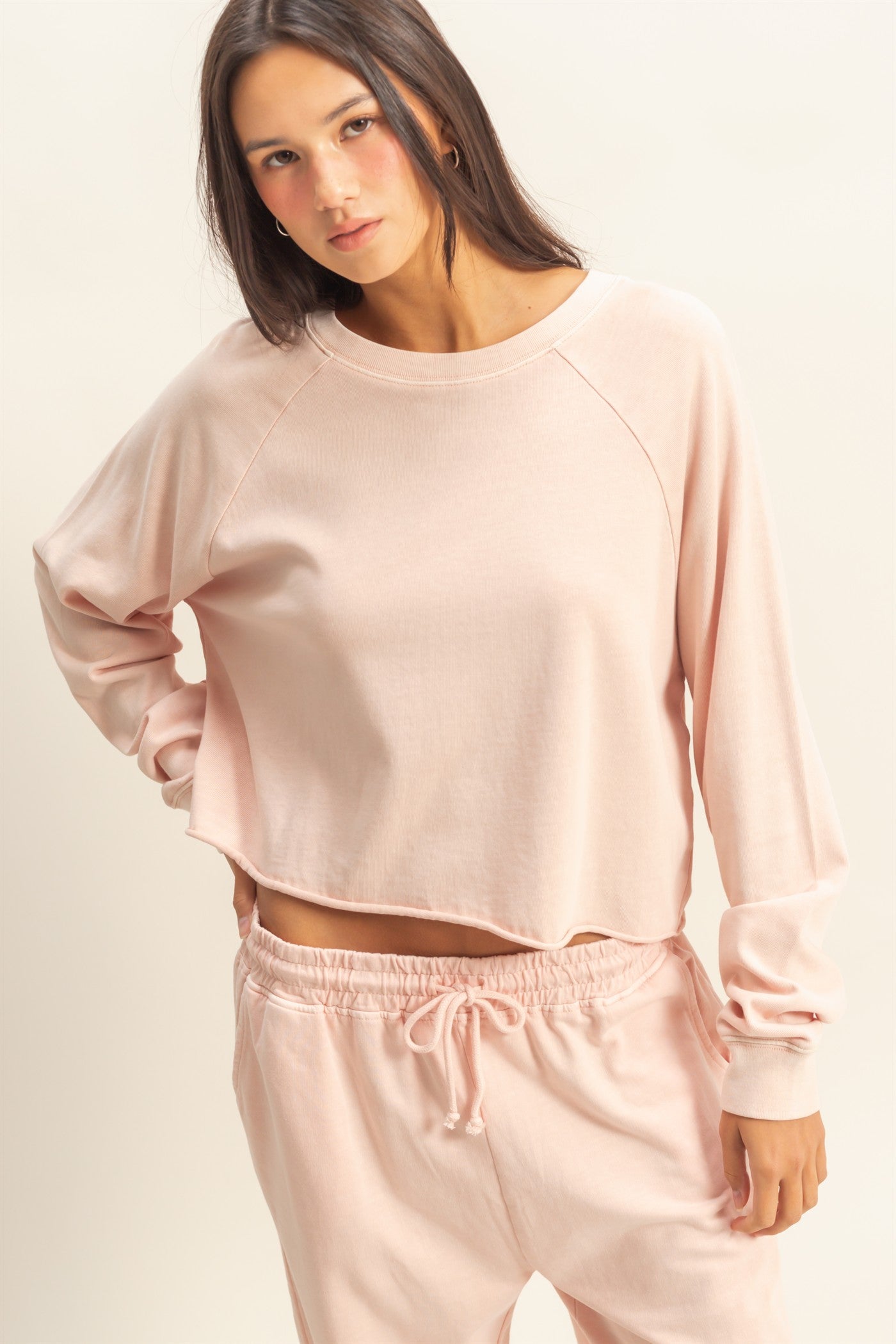 Wholesale Raglan Long Sleeve Top Clothing Tops DZ23G286 DUSTY PINK DOUBLE ZERO