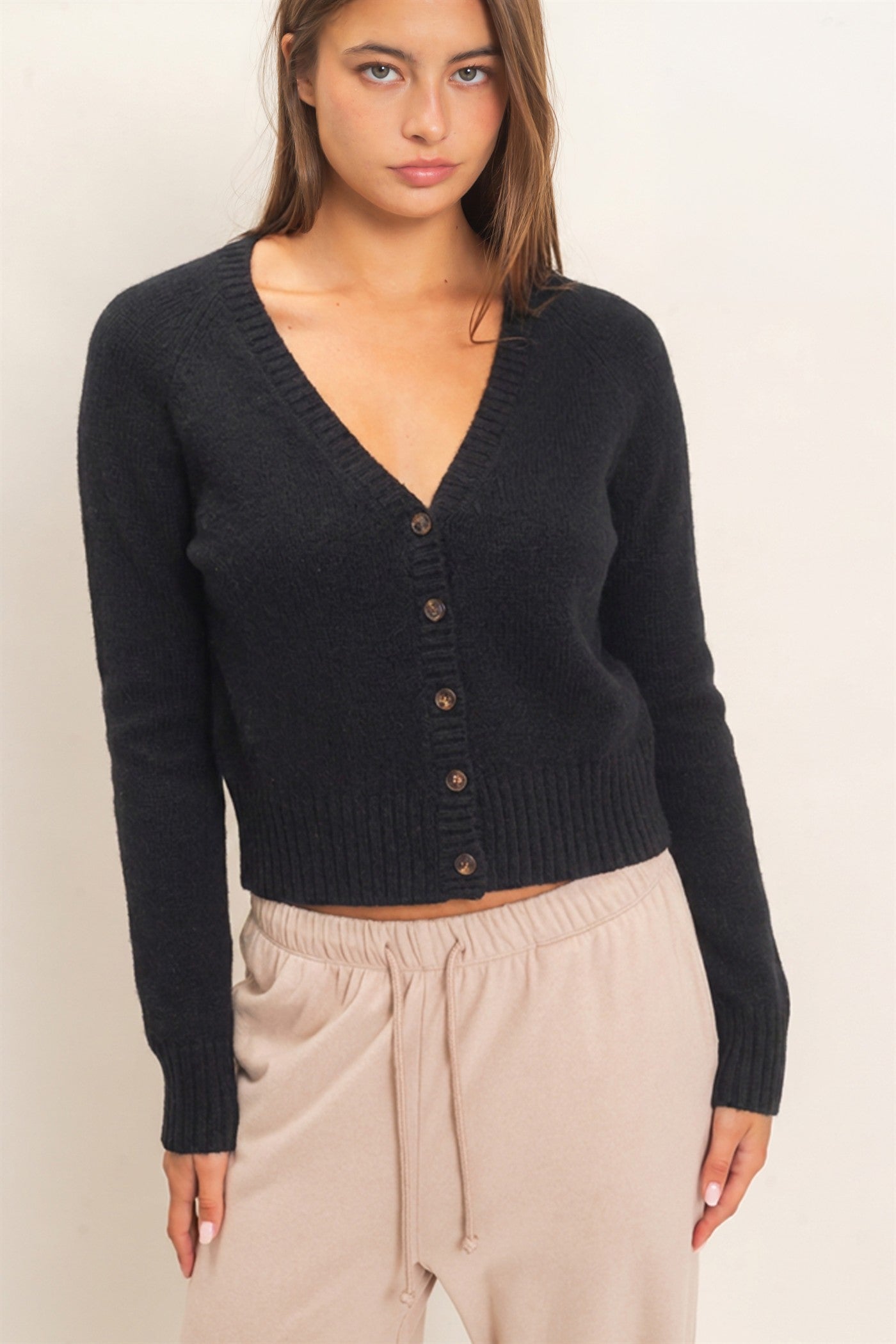 Wholesale V-Neck Cardigan Cardigans DZ26E326 BLACK DOUBLE ZERO