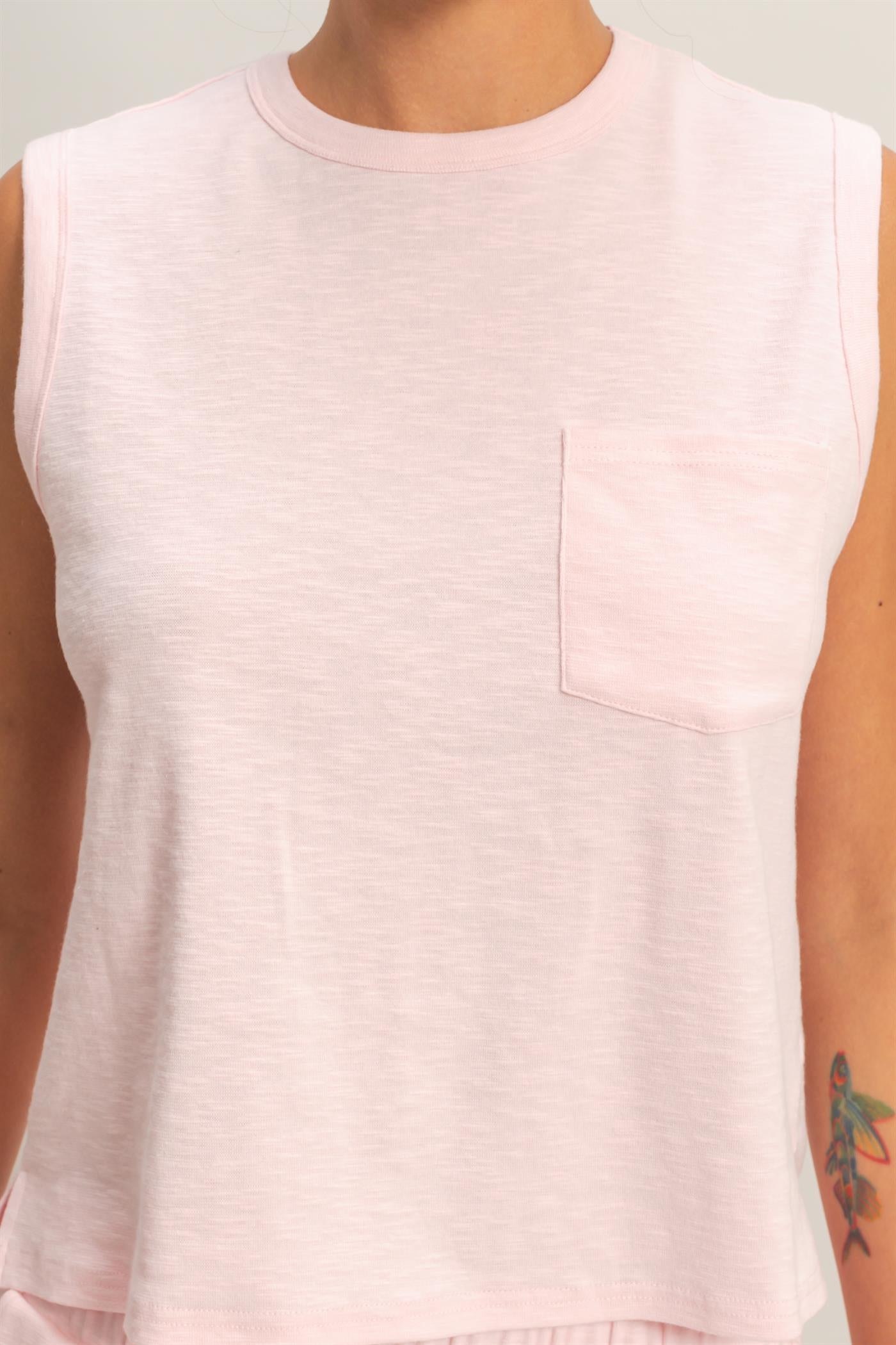 Wholesale Sleeveless Cotton Top With Pocket Clothing Tops DZ26A234 SOFT PINK DOUBLE ZERO