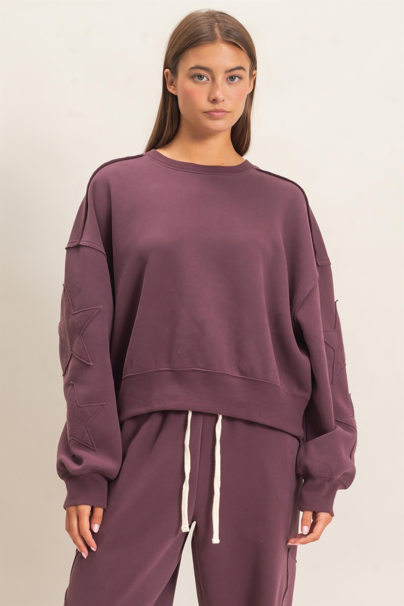 Wholesale Star Patch Sleeve Sweatshirt Sweatshirts DZ26E888 COCOA DOUBLE ZERO