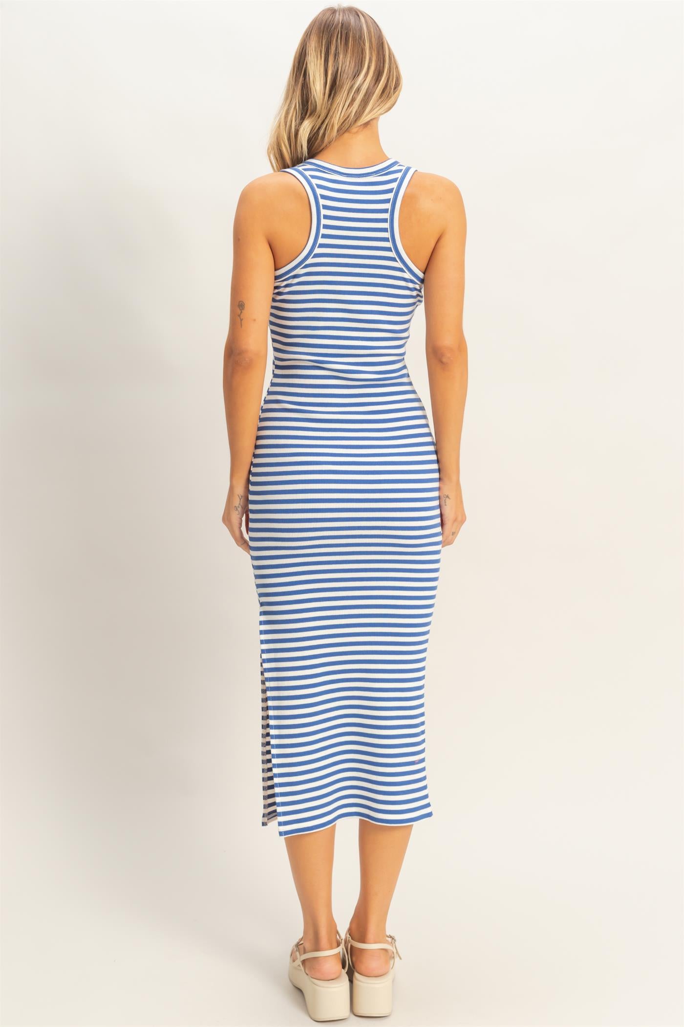 Wholesale Striped Ribbed Tank Dress Dresses HF26E430-D BLUE DOUBLE ZERO
