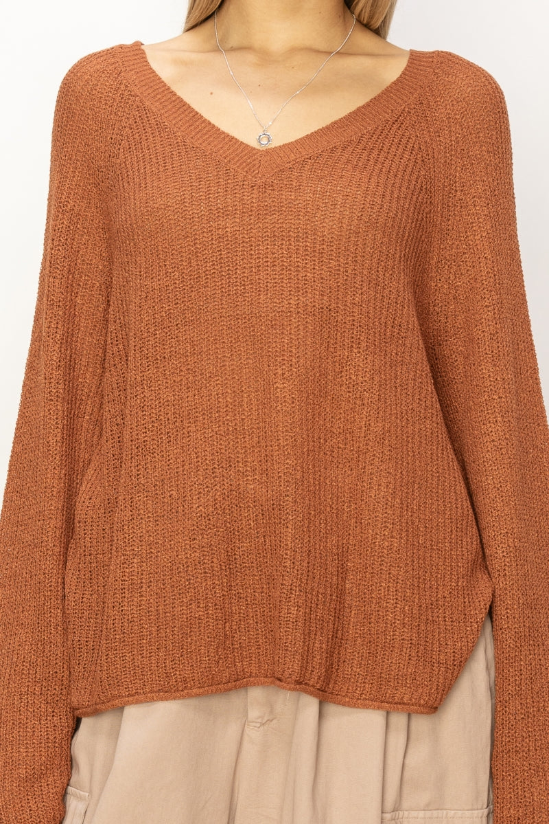 Wholesale Long Sleeve Oversized Sweater Clothing Tops DZ24A852 BAKED CLAY DOUBLE ZERO