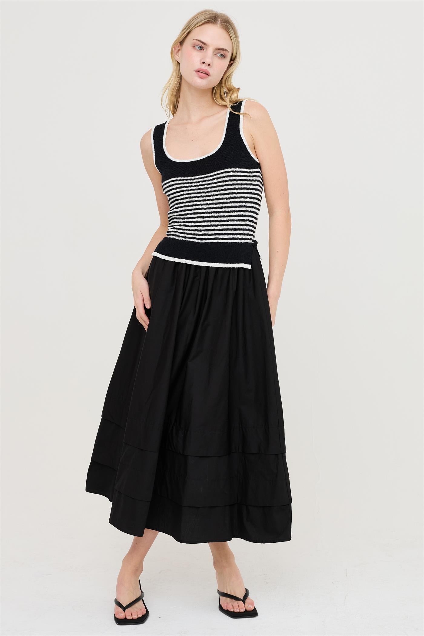 Wholesale Striped Knit Scoop Neck Dress Dresses HF26A338 BLACK HYFVE