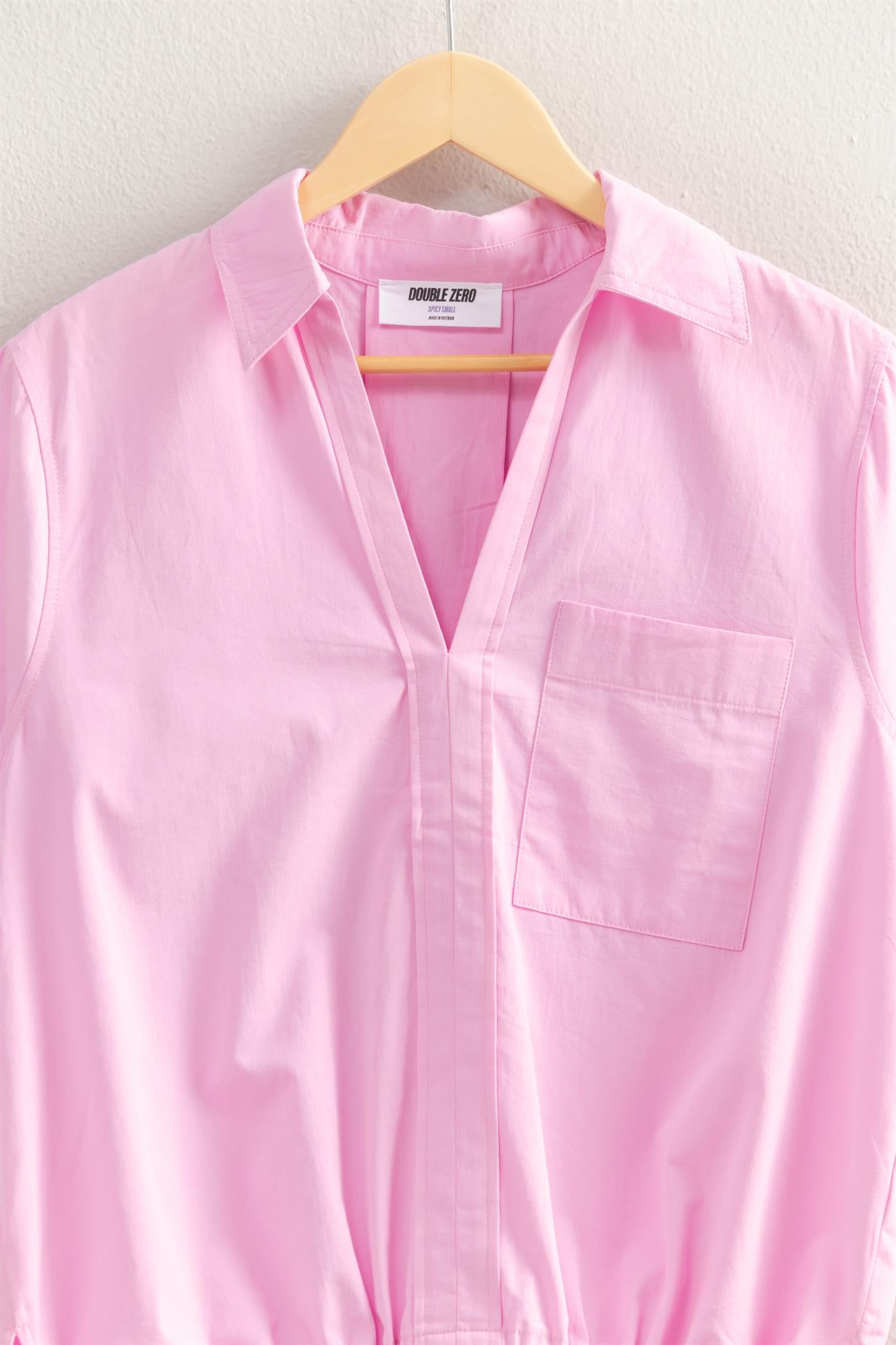 Wholesale Bubble Hem Relaxed Fit Shirt Polos DZ25E081 PINK DOUBLE ZERO