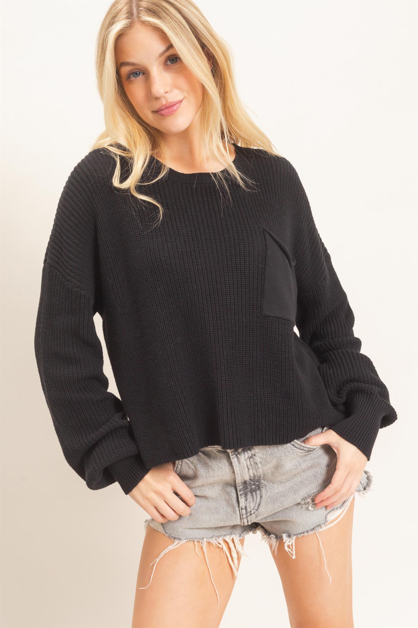 Wholesale Ribbed Drop Shoulder Sweater Sweaters HF26F181 BLACK HYFVE